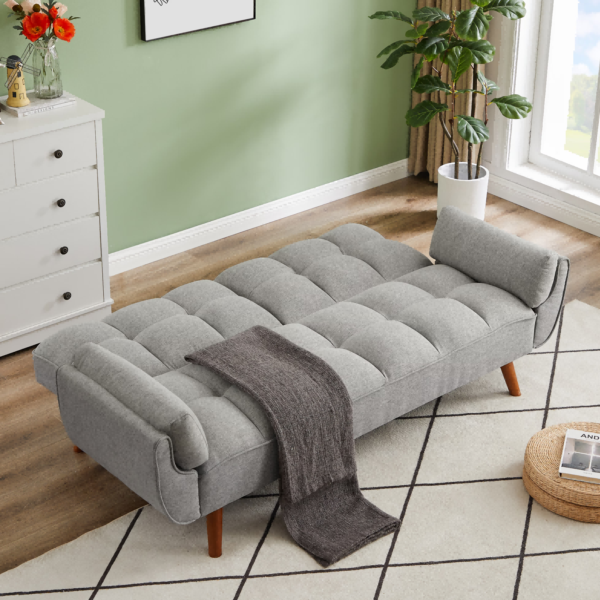 Homy Casa Linen Sofa, Solid Wood Frame