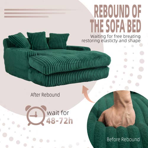 Convertible Sofa Bed with Adjustable Backrest-Grey/Green