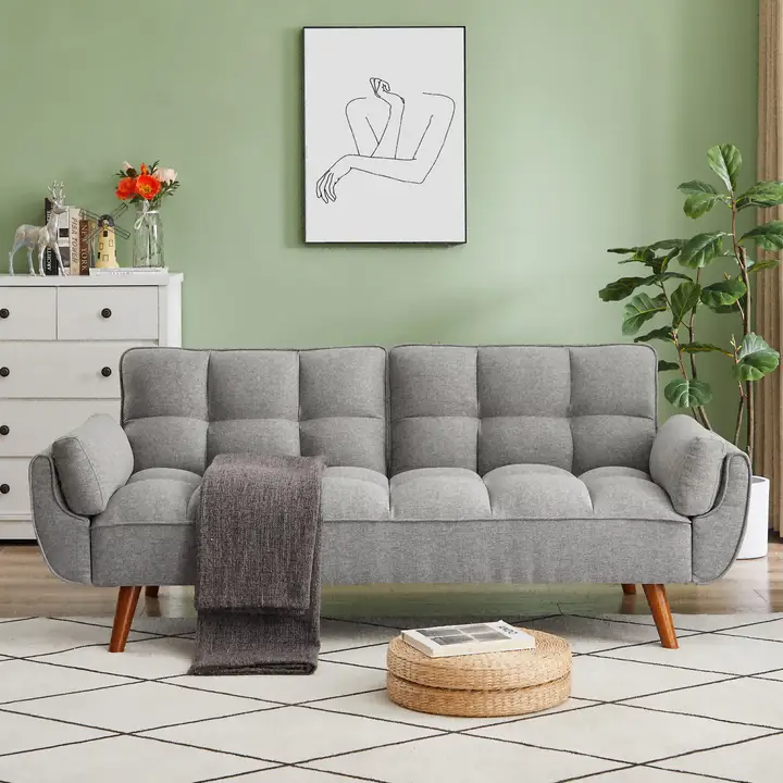 Homy Casa Dark Gray Linen Sofa – 500LBS Heavy-Duty, Solid Wood Frame, Modern Upholstered Couch with Under-Seat Storage