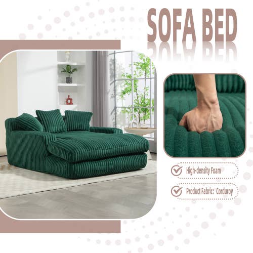 Convertible Sofa Bed with Adjustable Backrest-Grey/Green