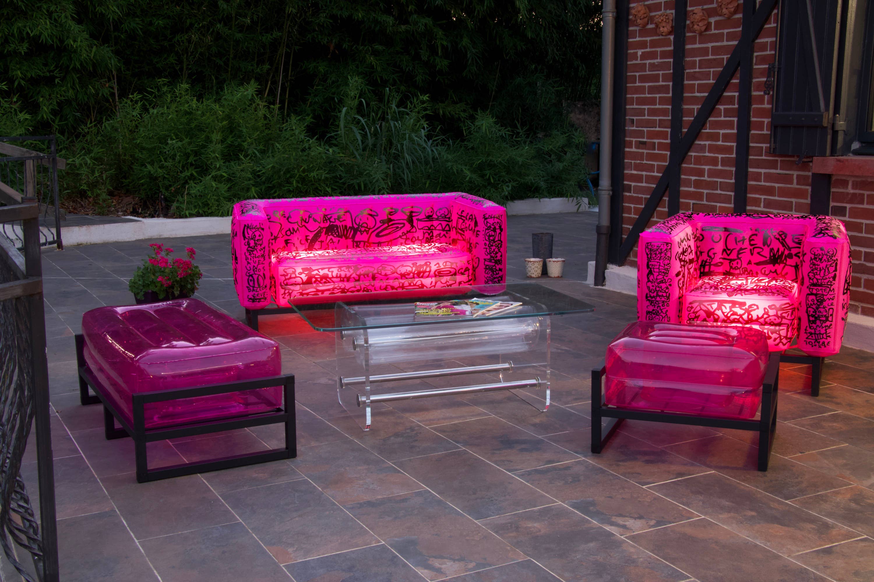 Yomi Nep Luminous Pink Design Armchair in Aluminum and Tpu