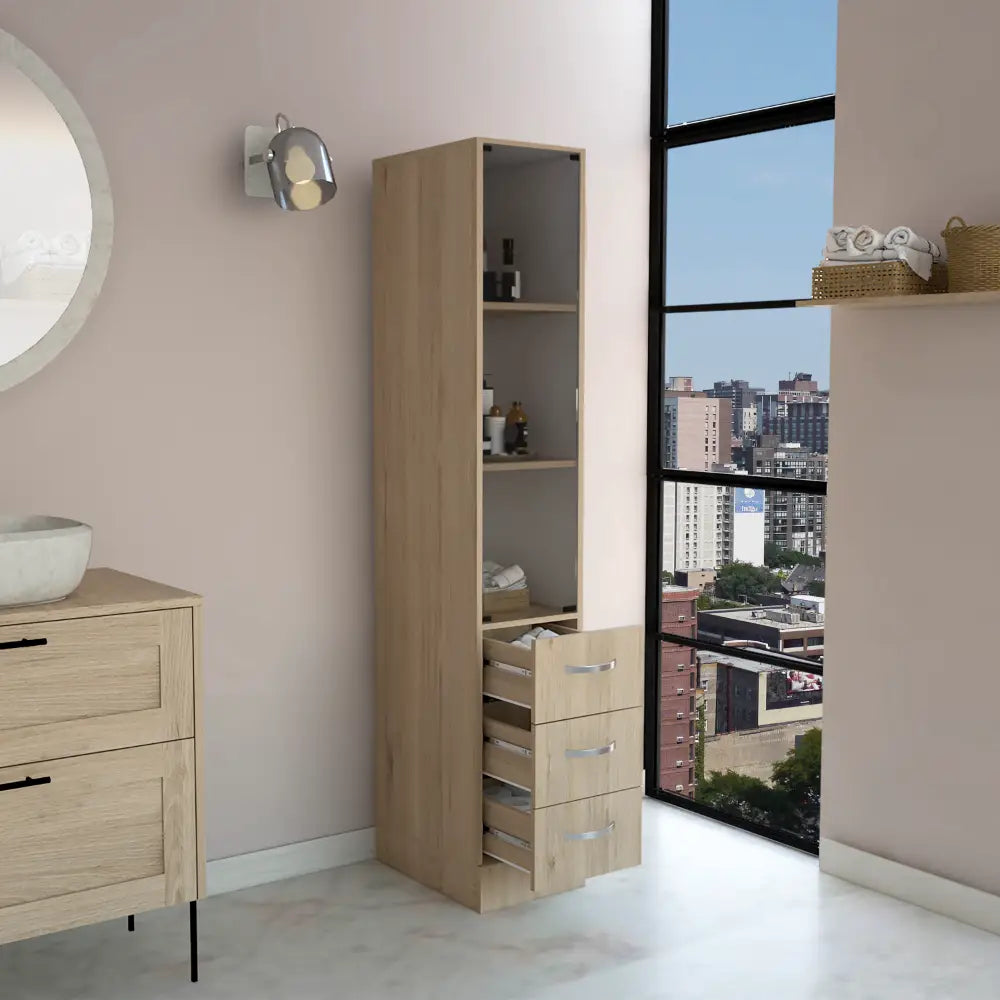 Magna Linen Cabinet, Light Pine/White