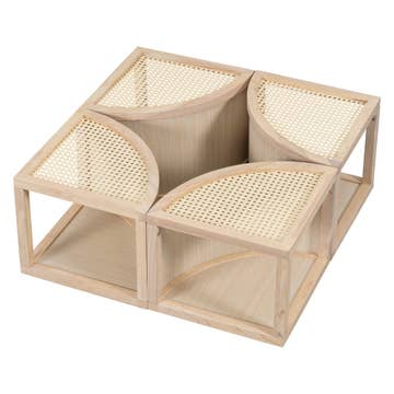 Round To Square Block Modular Coffee Table Light Natural Rattan with Storage 4 Piece Light Natural Rubber Wood