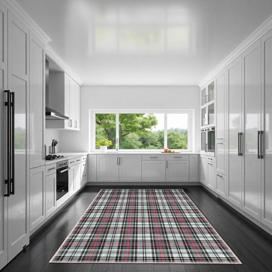 Pebble Red Plaid Area Rug – Machine Washable Chenille & Cotton Kilim, Non-Slip, Stain-Resistant, Vintage Boho Decorative Rug for Living Room, Bedroom & High-Traffic Areas