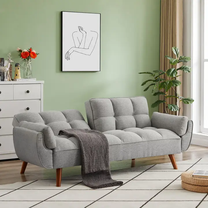 Homy Casa Linen Sofa, Solid Wood Frame