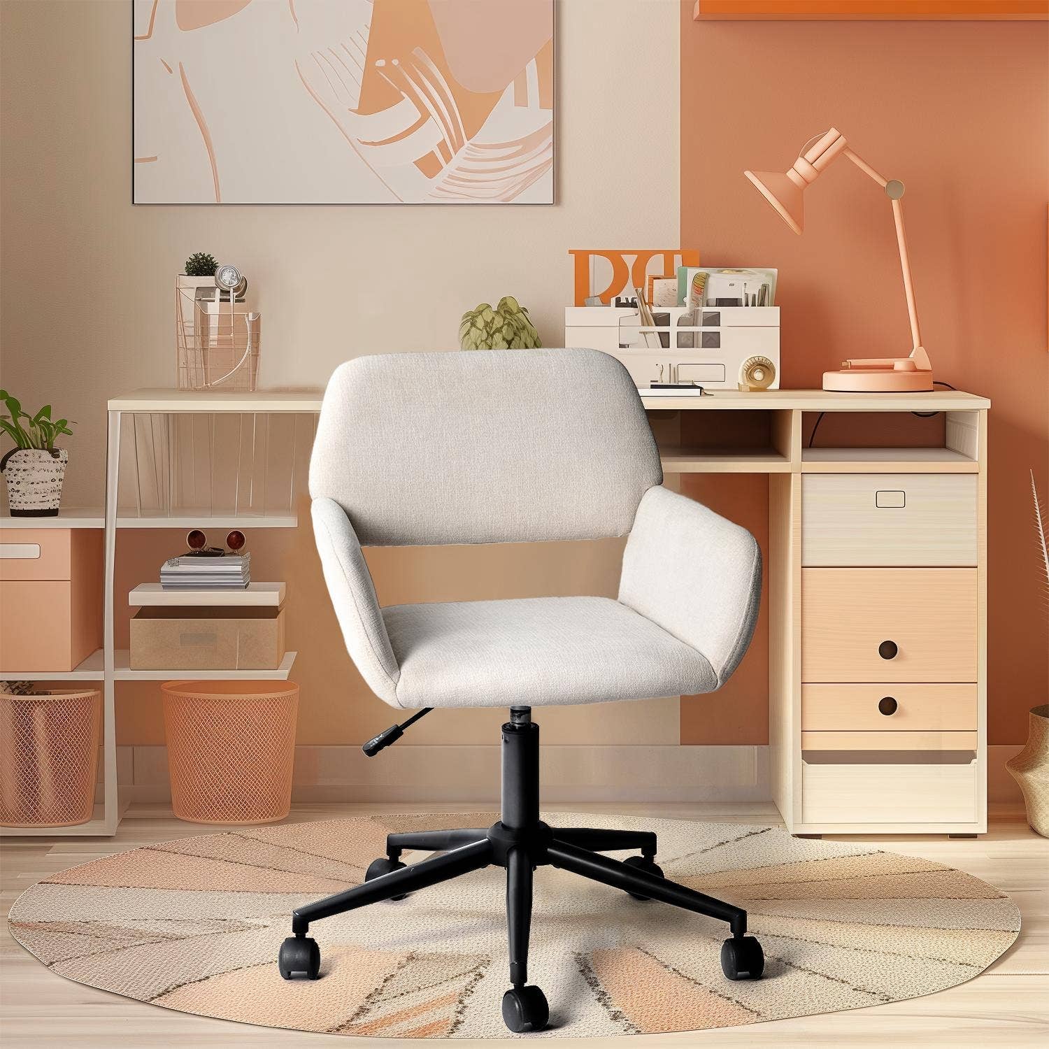 Adjustable Task Chair with Swivel Base Suede Brown/Beige
