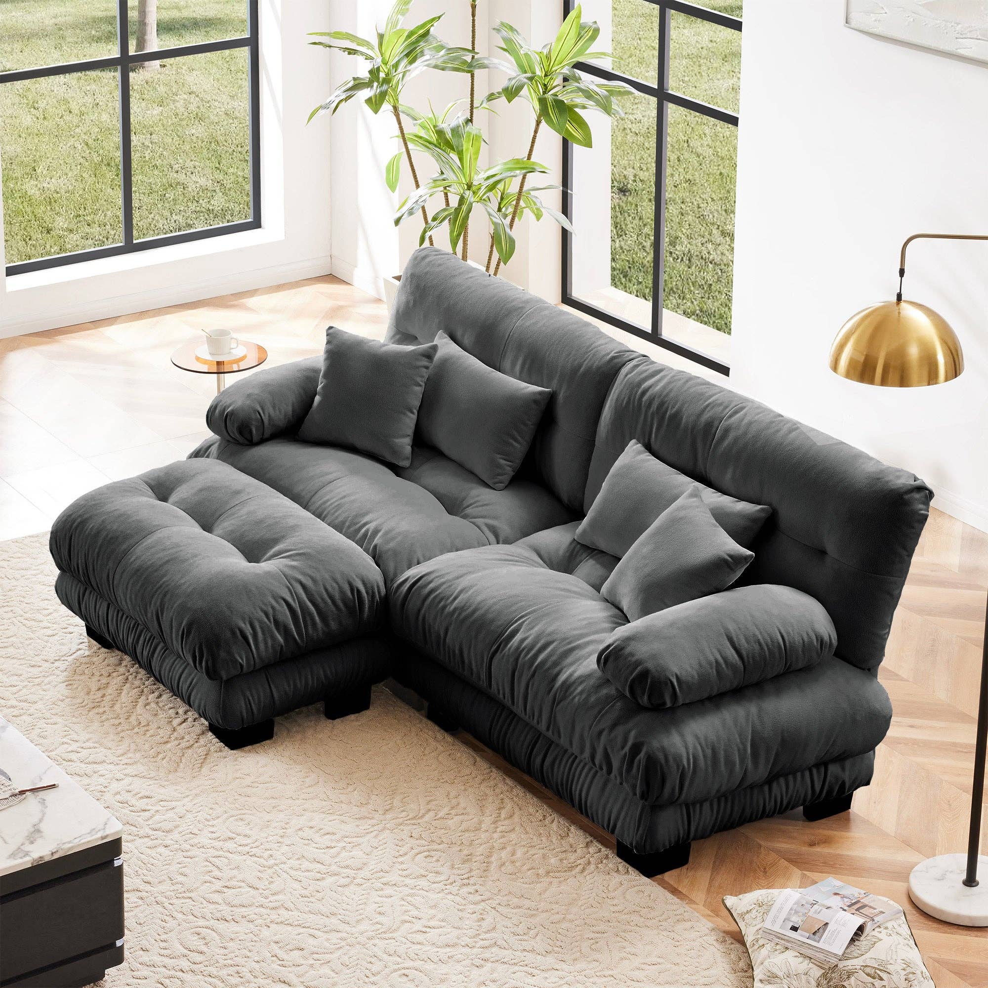 Gray Chenille Cloud Sectional Sofa - 2-Seater