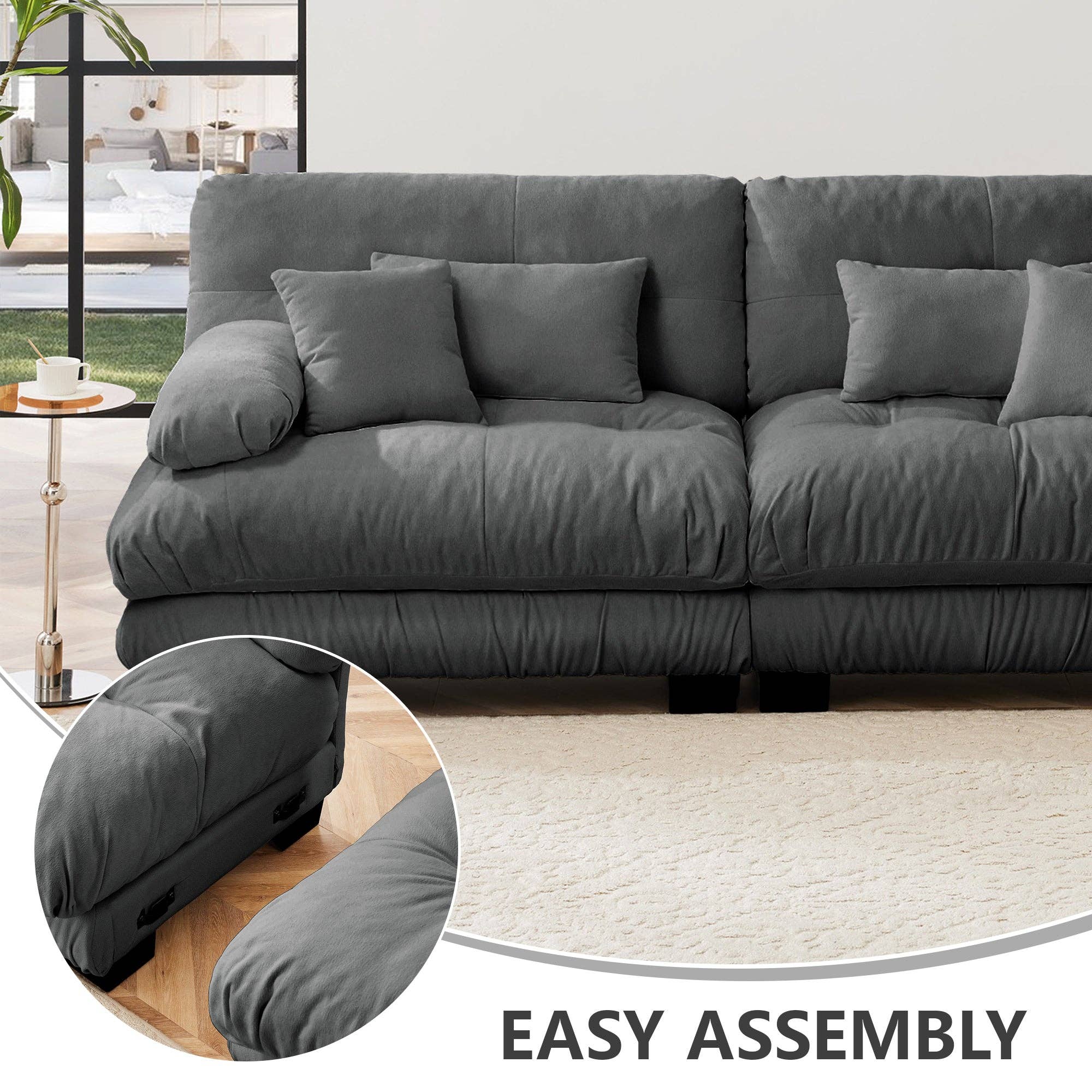 Gray Chenille Cloud Sectional Sofa - 2-Seater