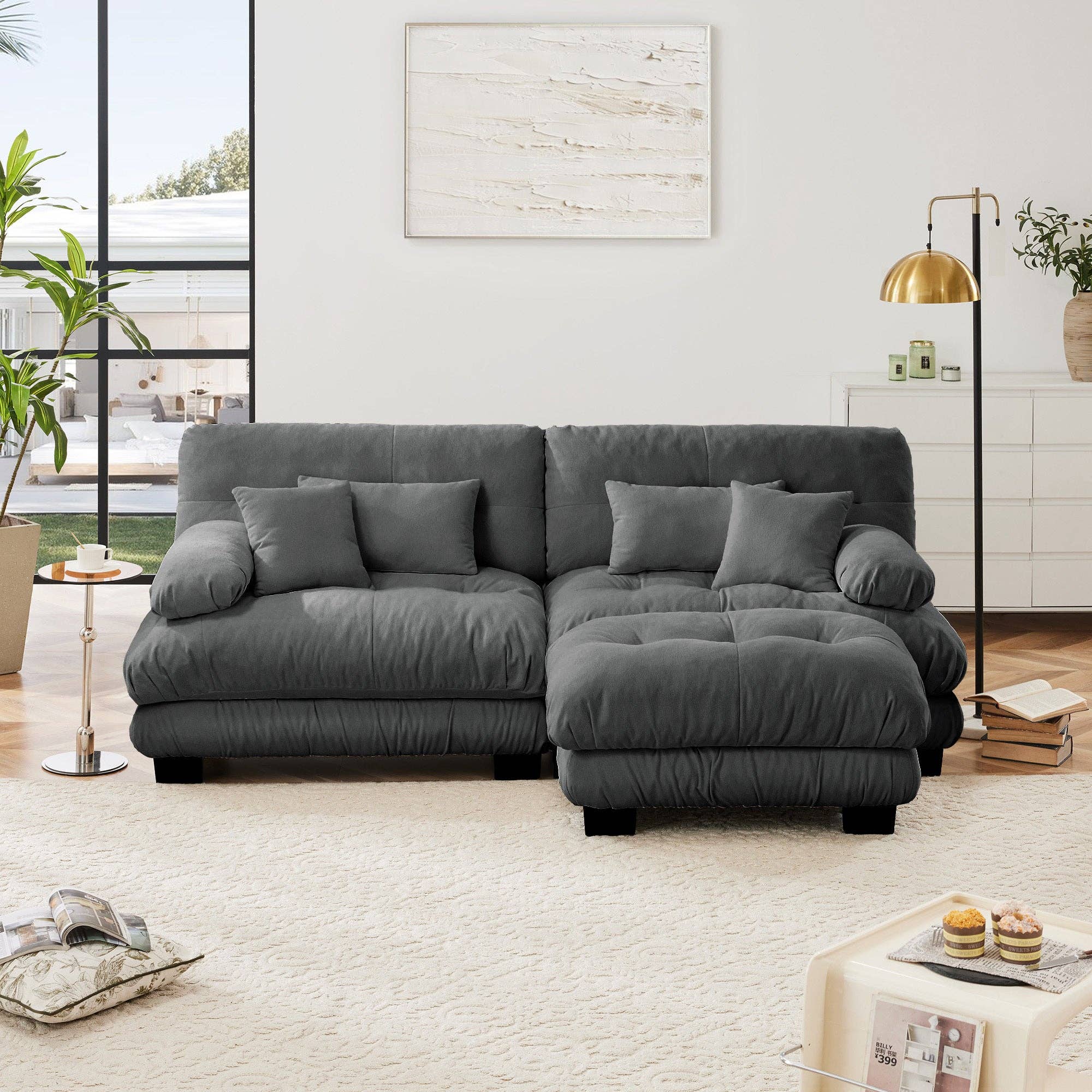 Gray Chenille Cloud Sectional Sofa - 2-Seater