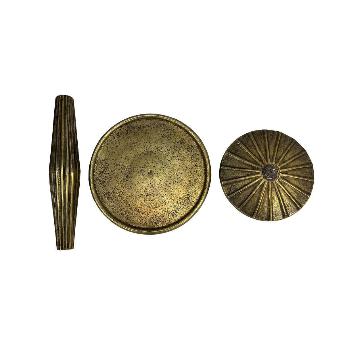 12 Inch Side End Drink Table, Fancy Fluted Base, Round Top, Antique Brass