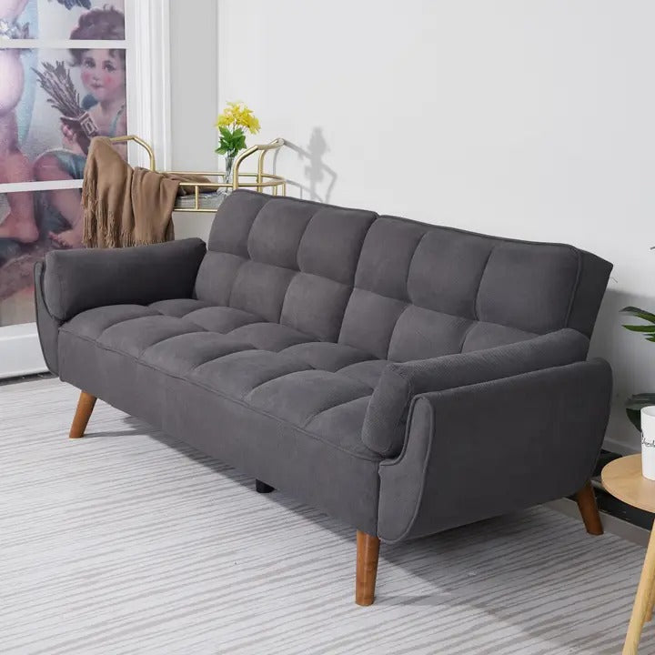 Homy Casa Dark Gray Linen Sofa – 500LBS Heavy-Duty, Solid Wood Frame, Modern Upholstered Couch with Under-Seat Storage