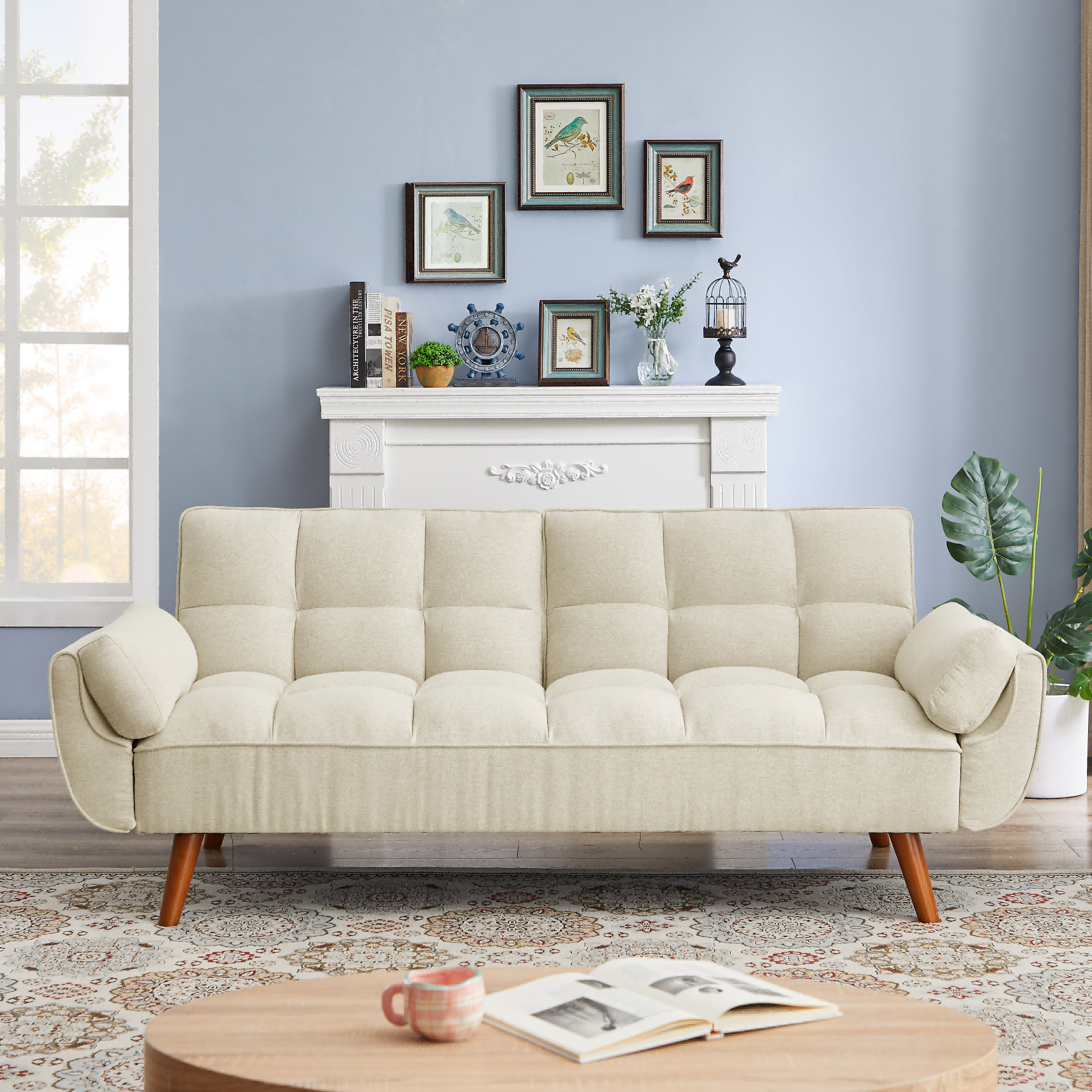 Homy Casa Dark Gray Linen Sofa – 500LBS Heavy-Duty, Solid Wood Frame, Modern Upholstered Couch with Under-Seat Storage