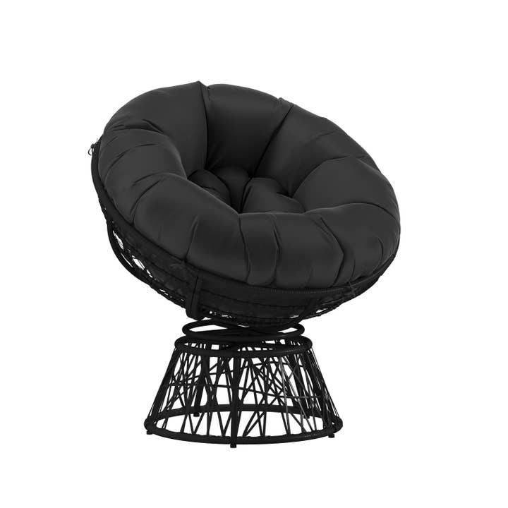 Swivel Patio Papasan Chair with Black Cushion