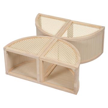 Round To Square Block Modular Coffee Table Light Natural Rattan with Storage 4 Piece Light Natural Rubber Wood