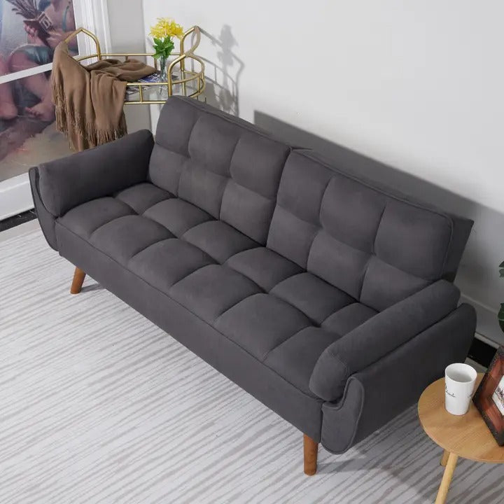 Homy Casa Dark Gray Linen Sofa – 500LBS Heavy-Duty, Solid Wood Frame, Modern Upholstered Couch with Under-Seat Storage