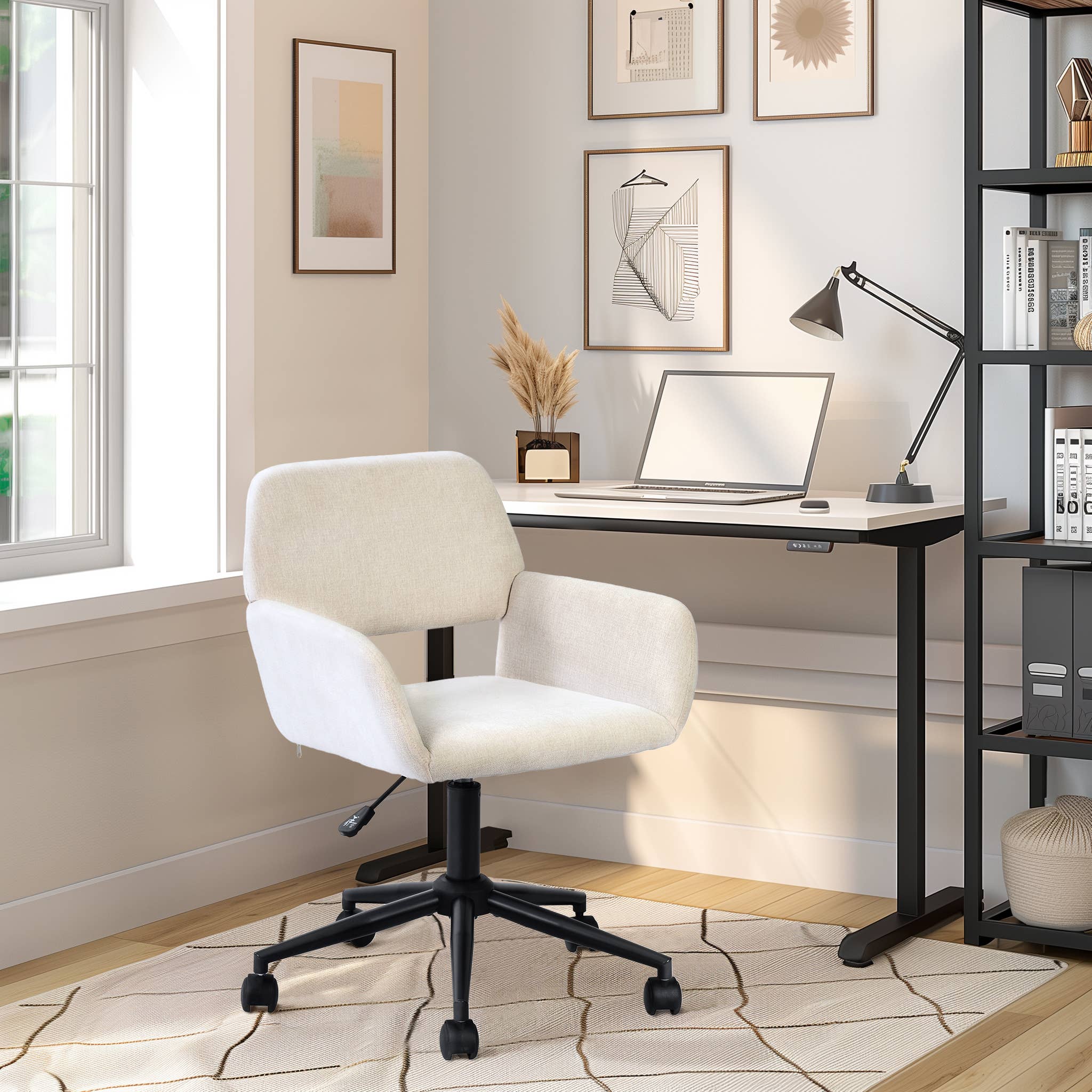 Adjustable Task Chair with Swivel Base Suede Brown/Beige