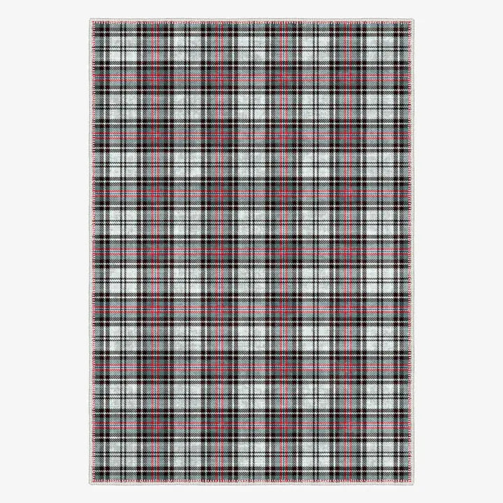Pebble Red Plaid Area Rug – Machine Washable Chenille & Cotton Kilim, Non-Slip, Stain-Resistant, Vintage Boho Decorative Rug for Living Room, Bedroom & High-Traffic Areas