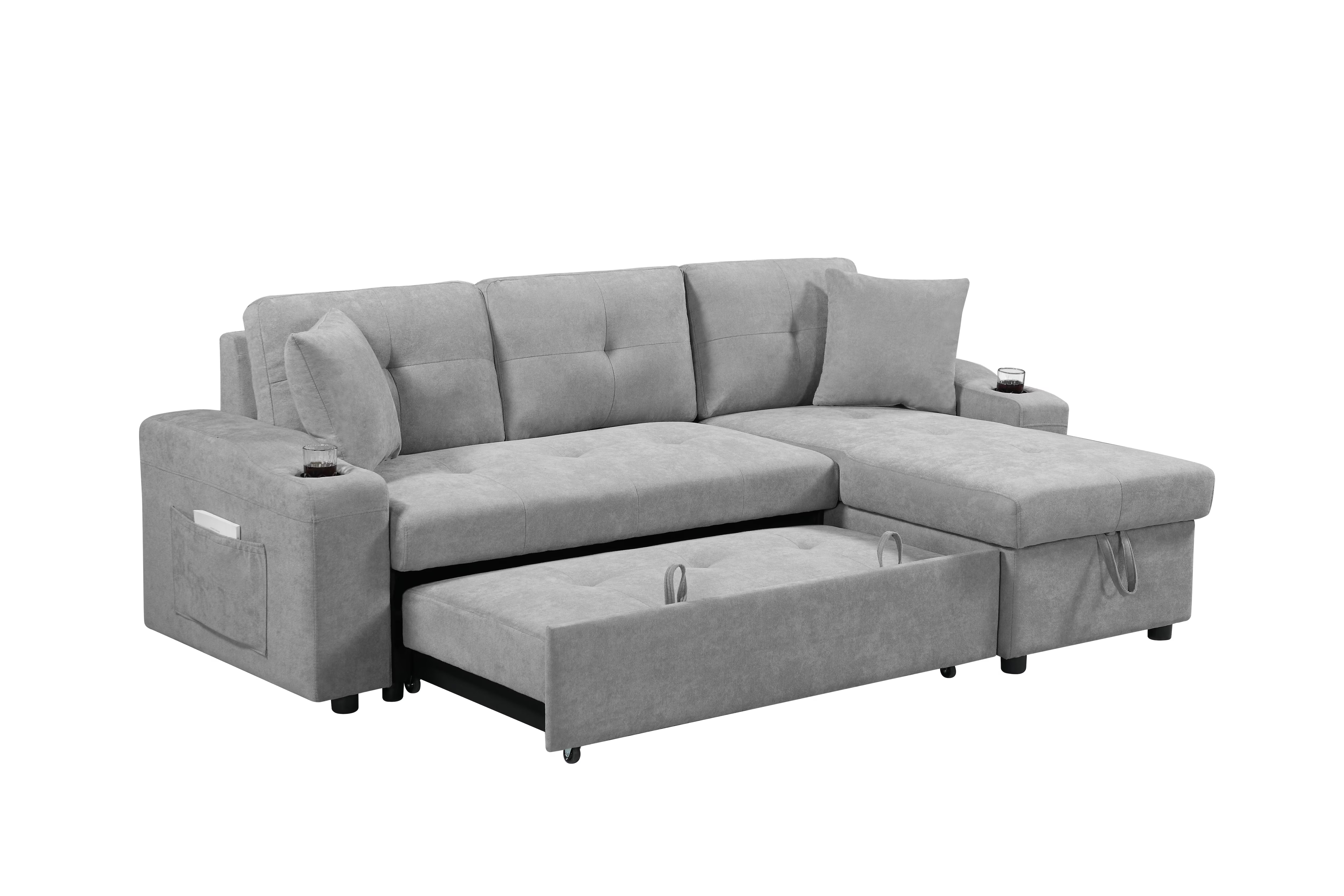 Convertible Sectional Sofa with Storage & Cup Holders