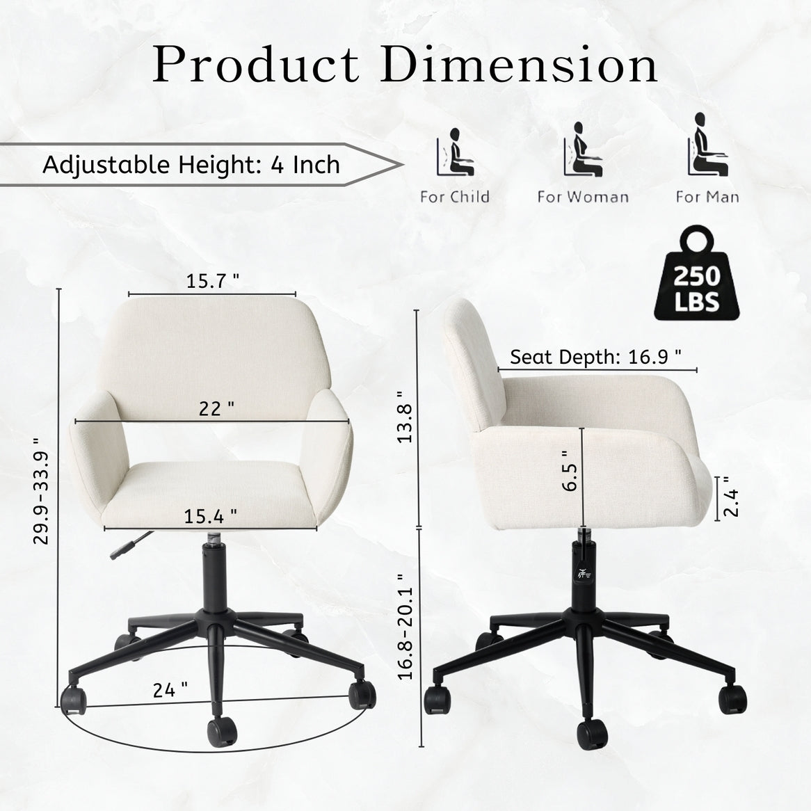 Adjustable Task Chair with Swivel Base Suede Brown/Beige