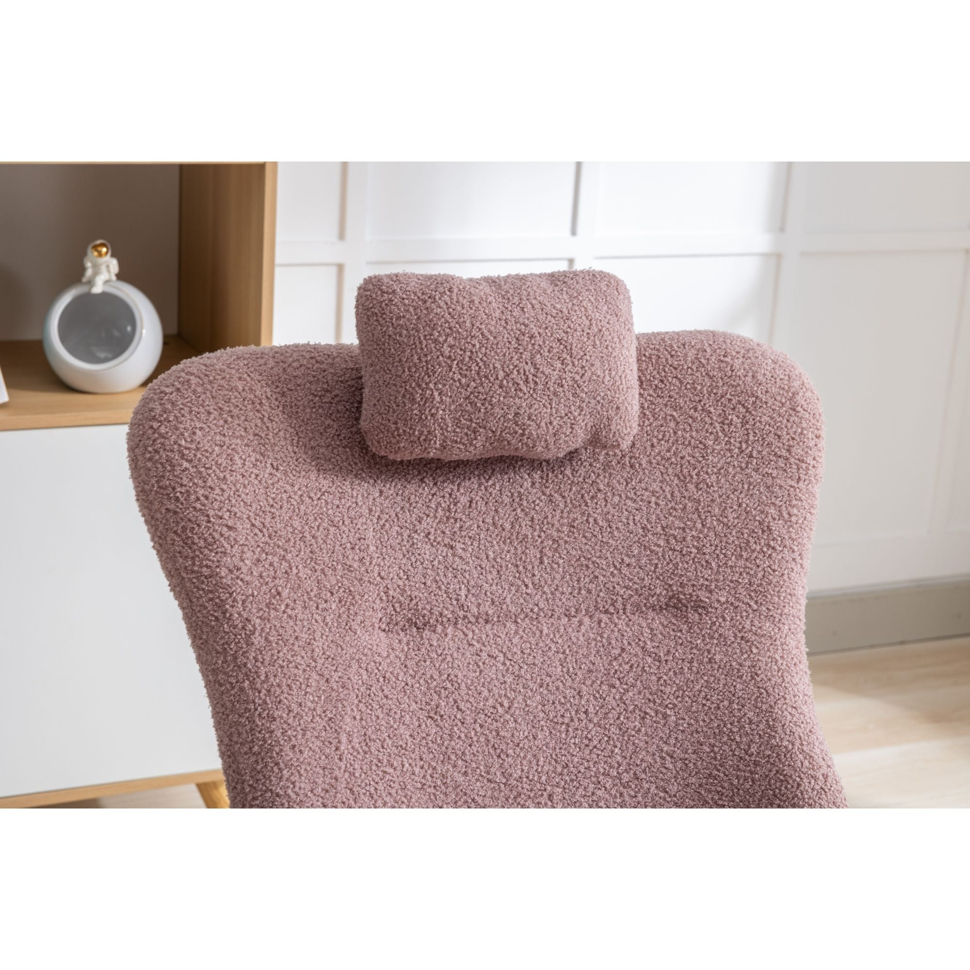 35.5-Inch Teddy Fabric Rocking Chair with Pocket – Safe Solid Wood Base