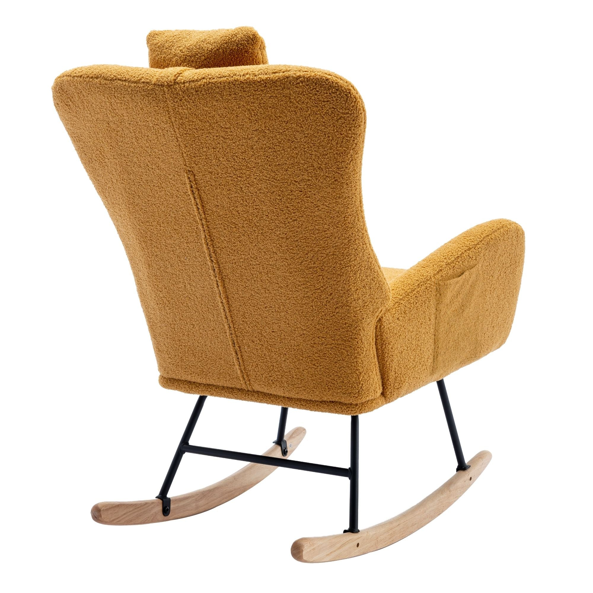 35.5-Inch Teddy Fabric Rocking Chair with Pocket – Safe Solid Wood Base