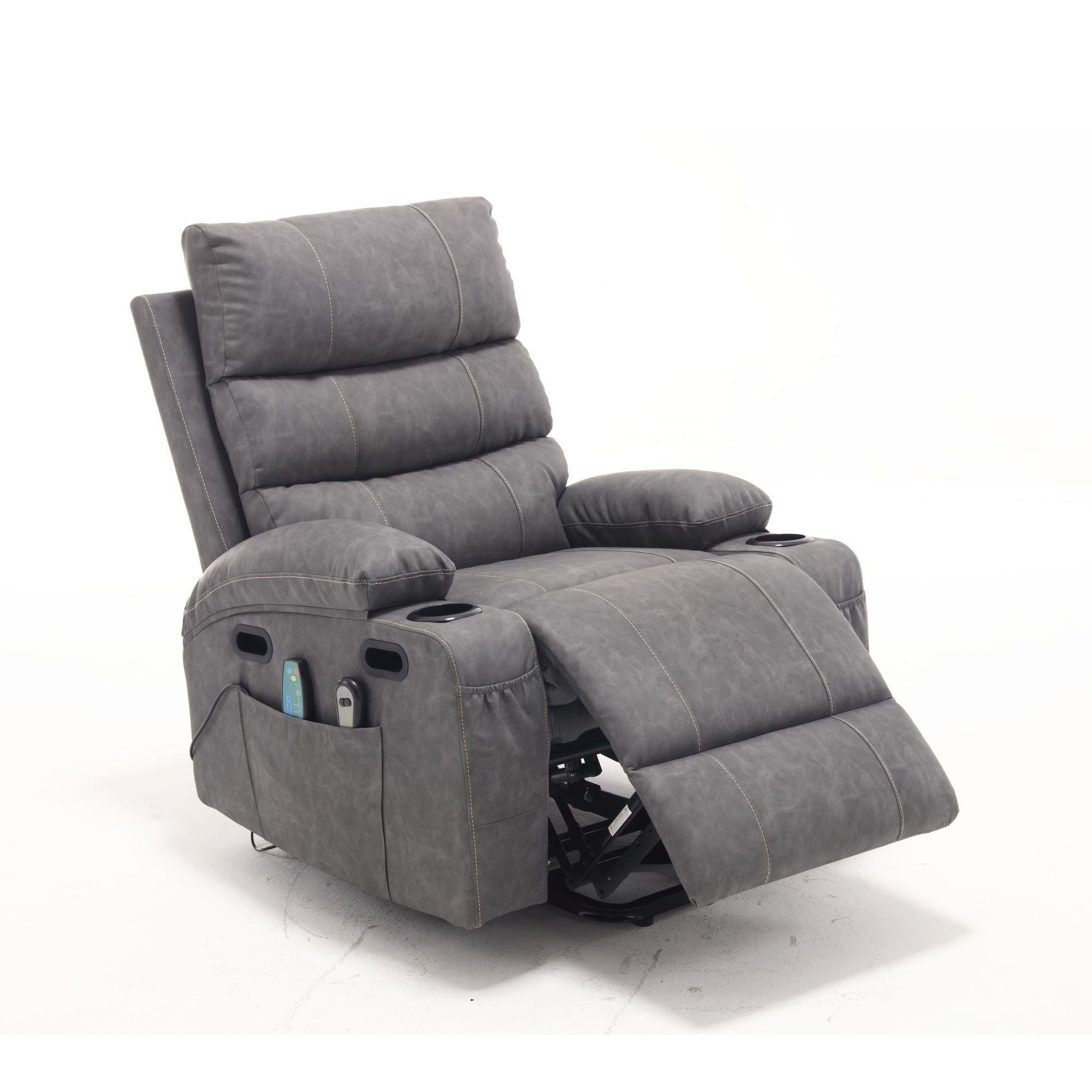 21" Wide Electric Lift Recliner for Elderly, Massage, Heat, Remote, Cup Holders, and Side Pockets