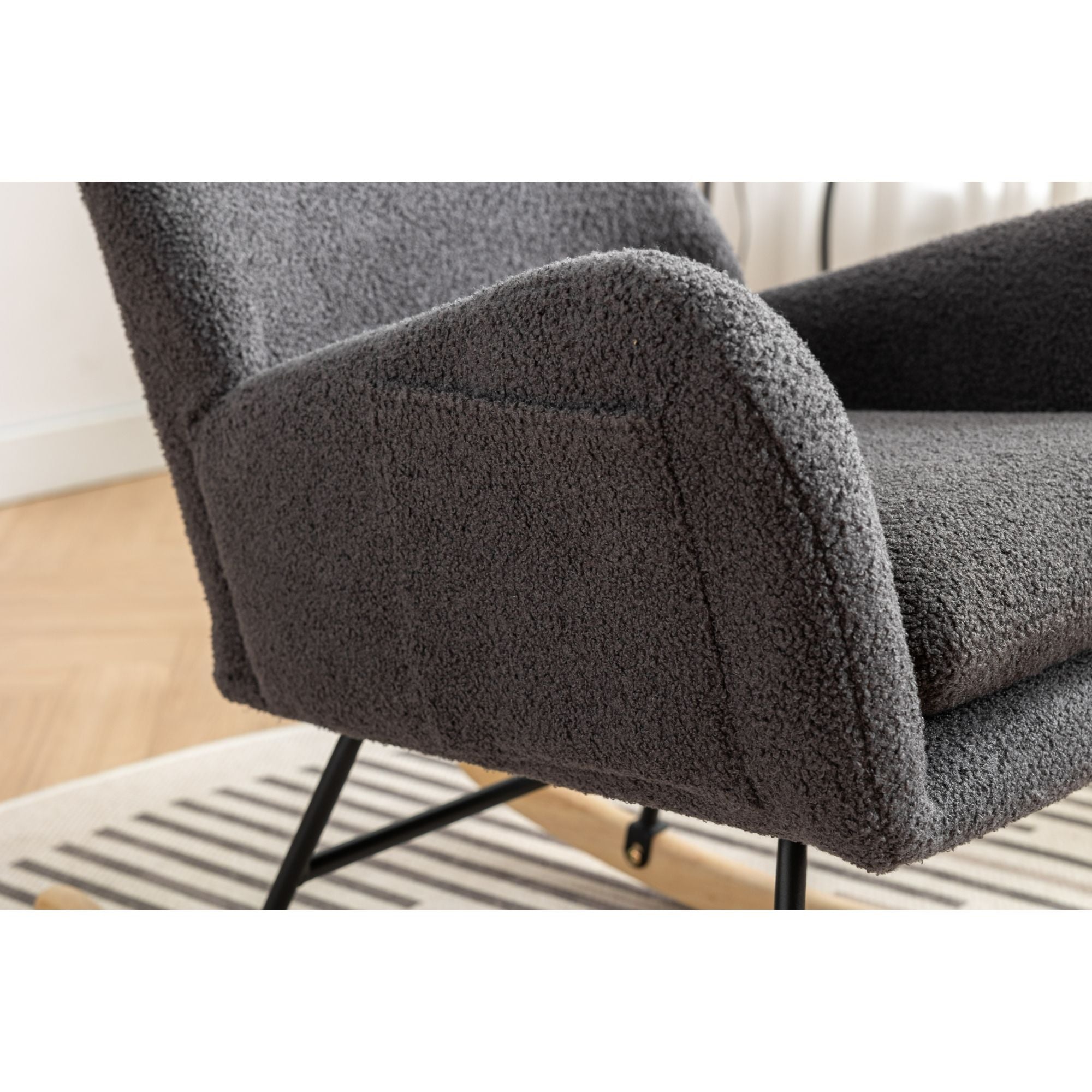 35.5-Inch Teddy Fabric Rocking Chair with Pocket – Safe Solid Wood Base