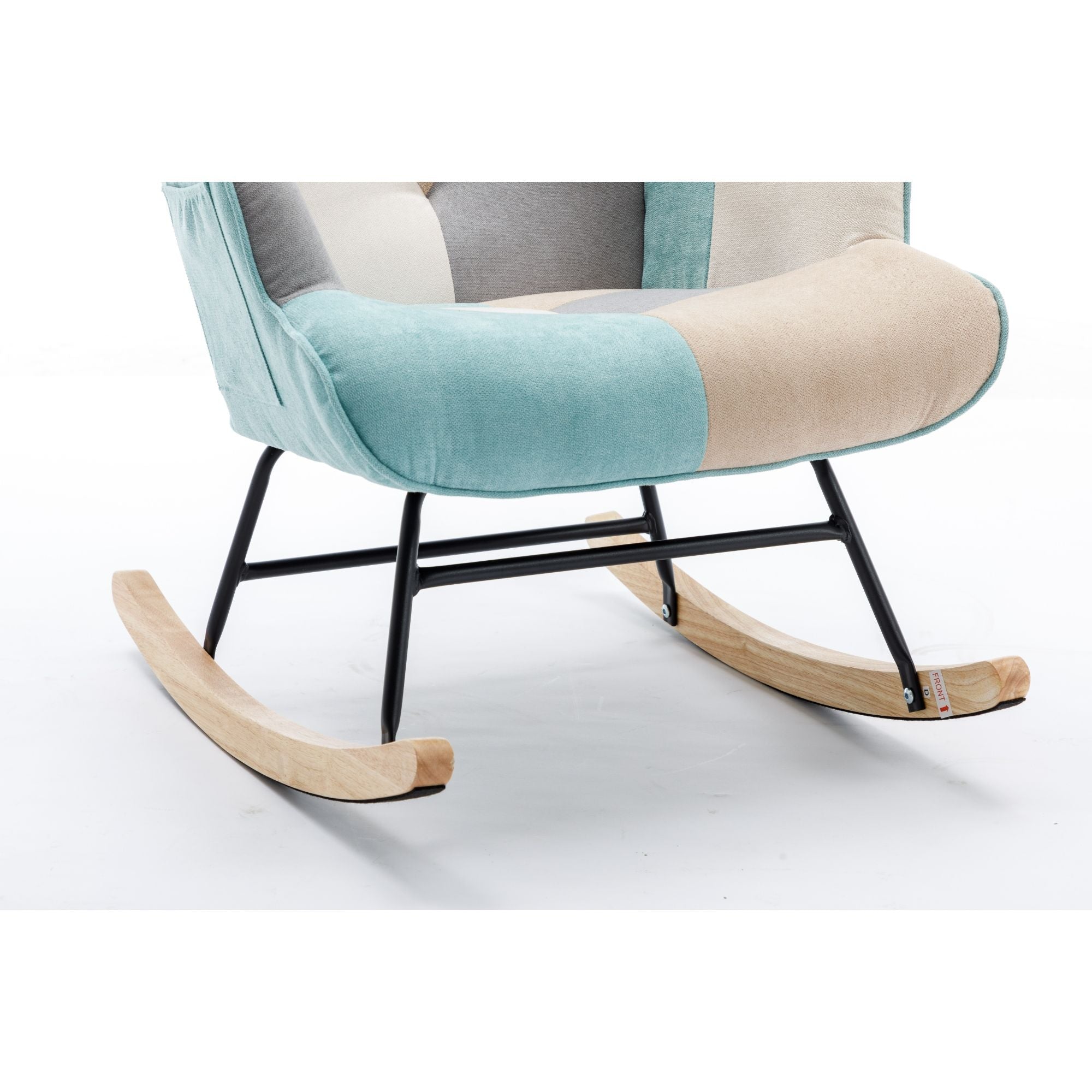 Modern Patchwork Rocking Chair with Solid Wood Armrests and Legs