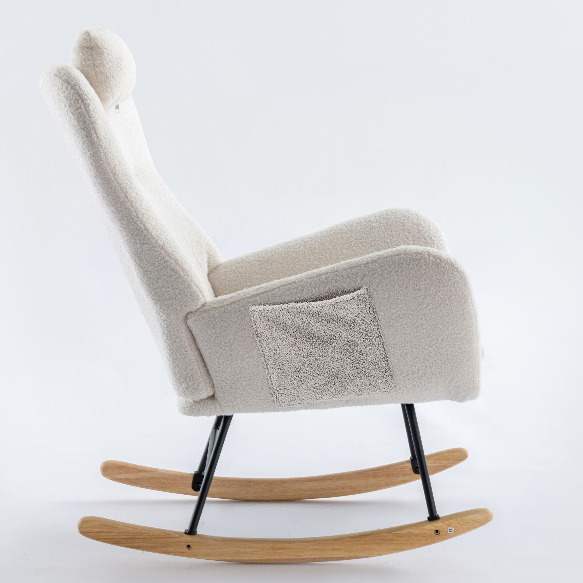 35.5-Inch Teddy Fabric Rocking Chair with Pocket – Safe Solid Wood Base