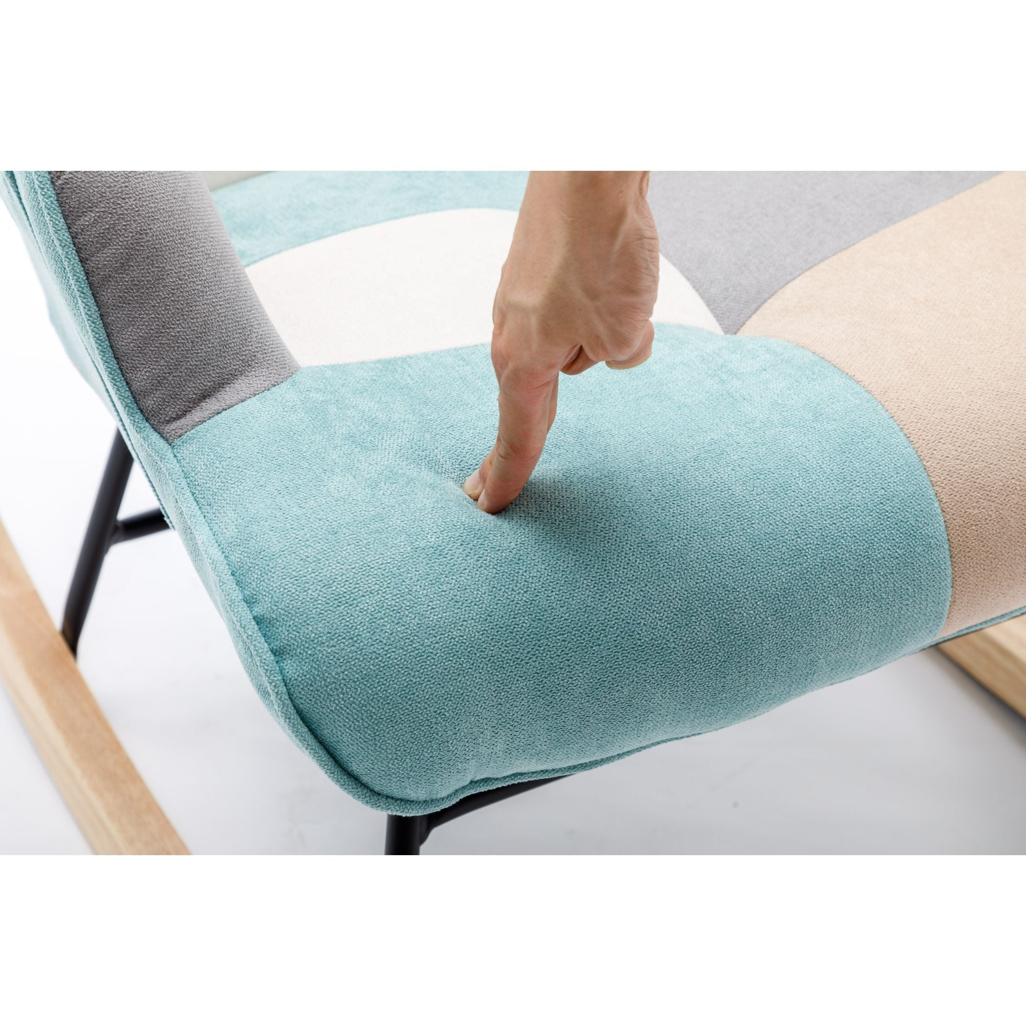 Modern Patchwork Rocking Chair with Solid Wood Armrests and Legs