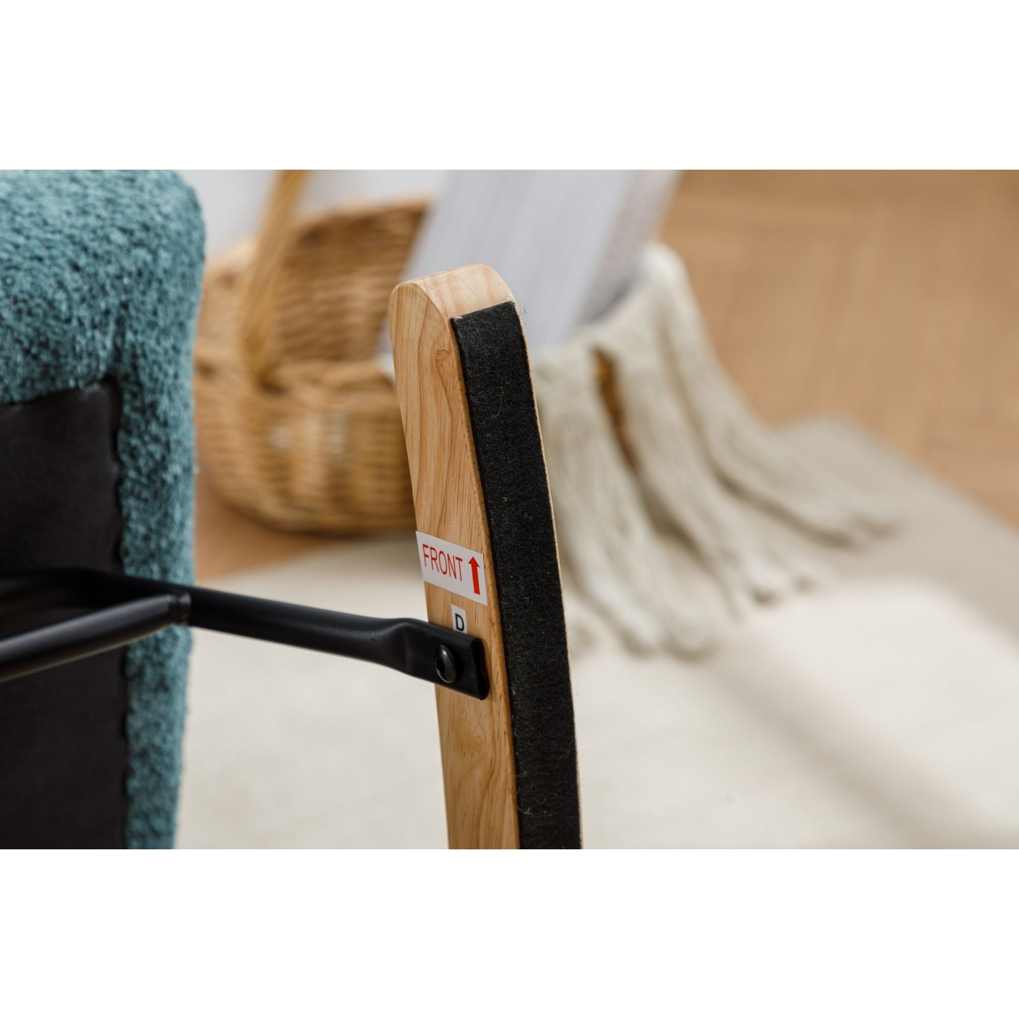 Modern Patchwork Rocking Chair with Solid Wood Armrests and Legs