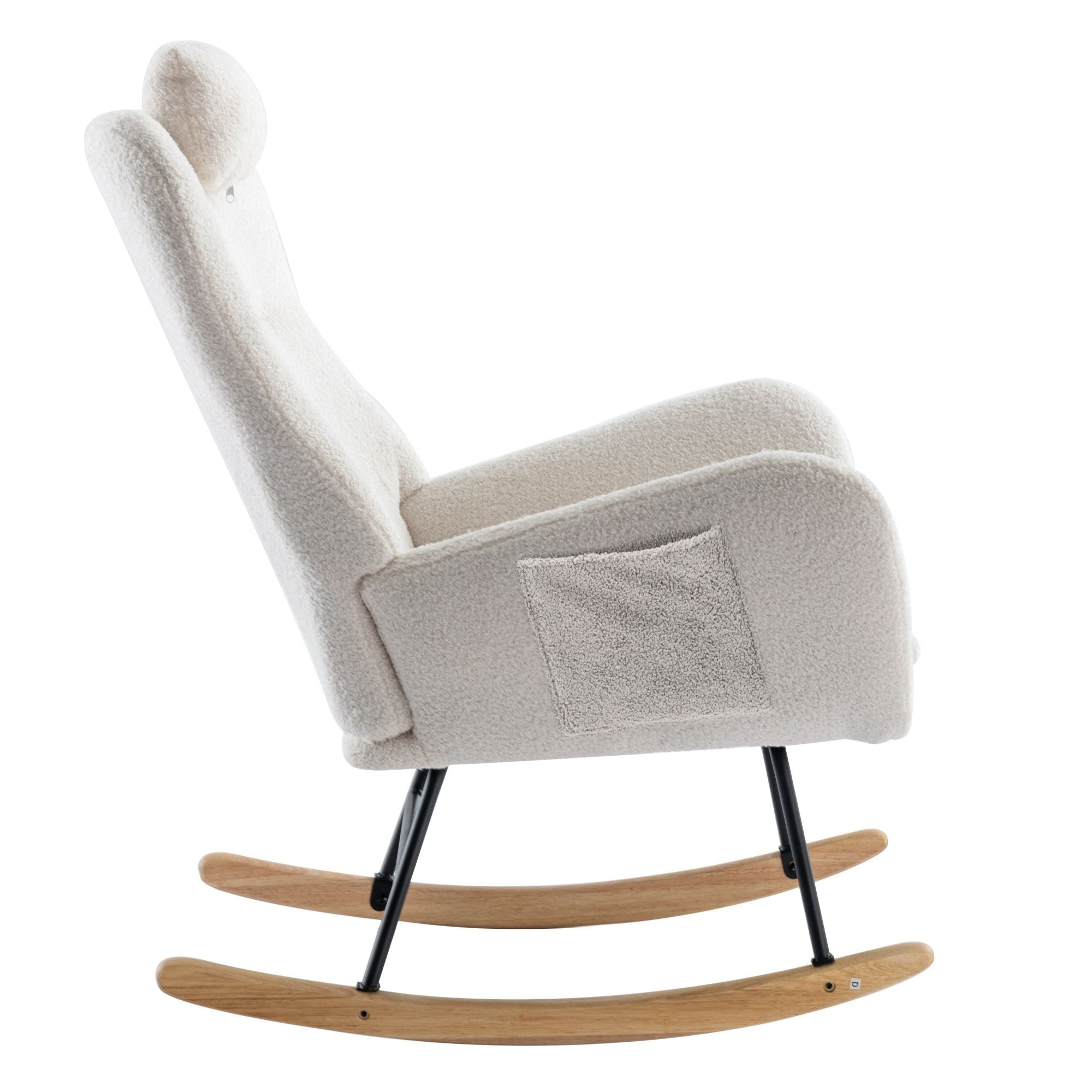 35.5-Inch Teddy Fabric Rocking Chair with Pocket – Safe Solid Wood Base