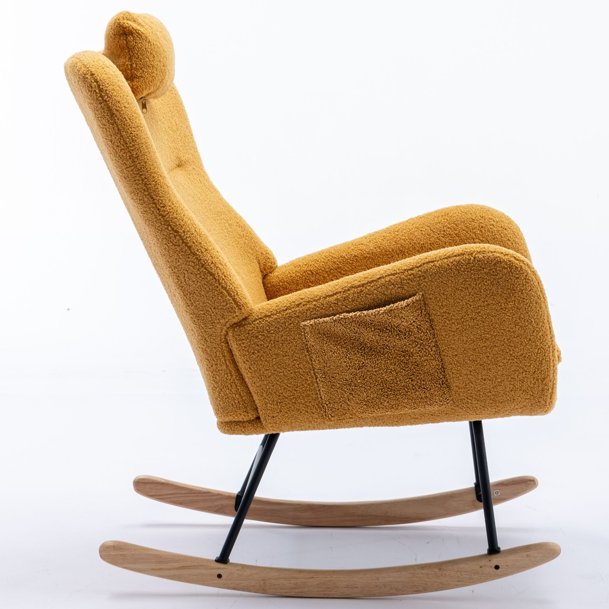 35.5-Inch Teddy Fabric Rocking Chair with Pocket – Safe Solid Wood Base