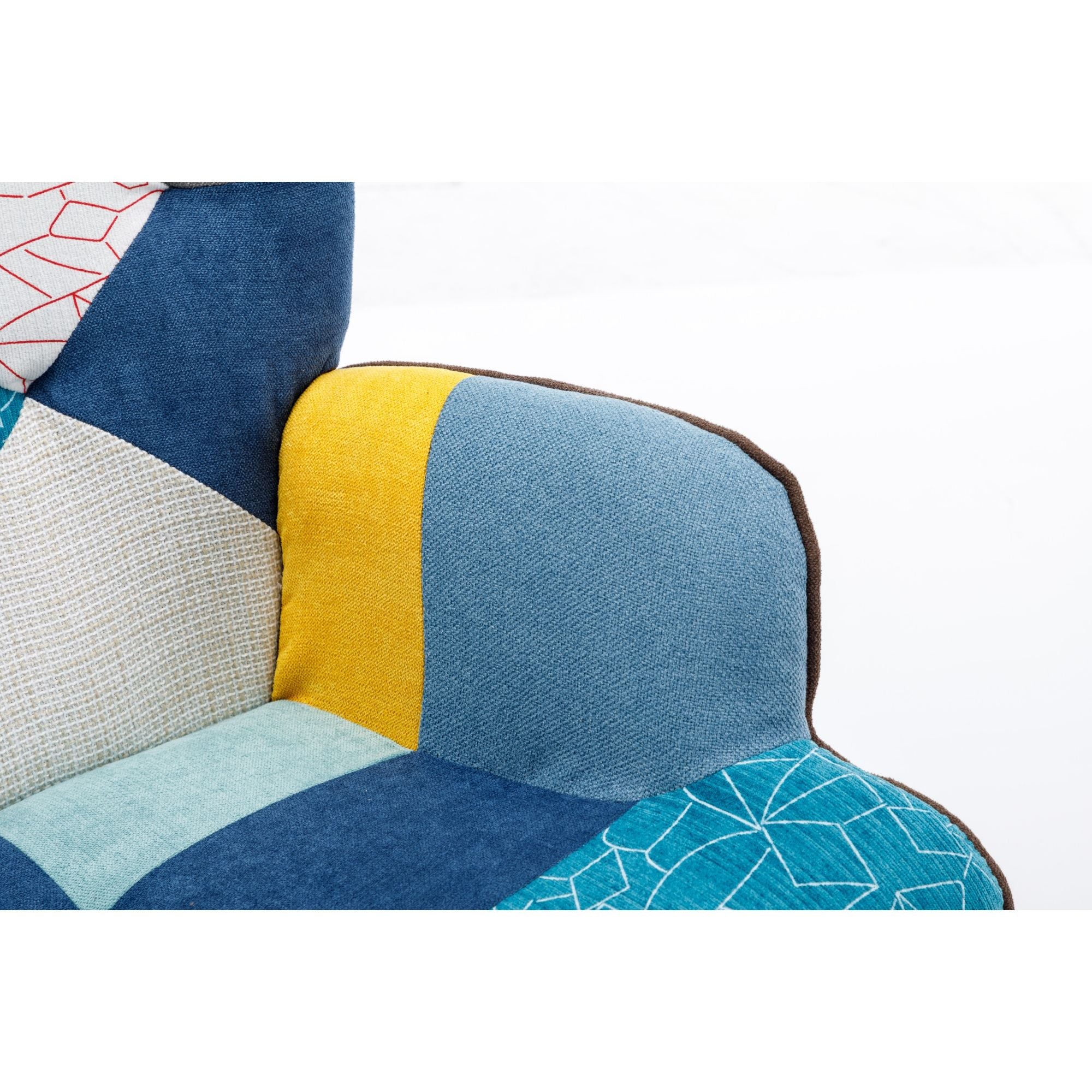 Modern Patchwork Rocking Chair with Solid Wood Armrests and Legs