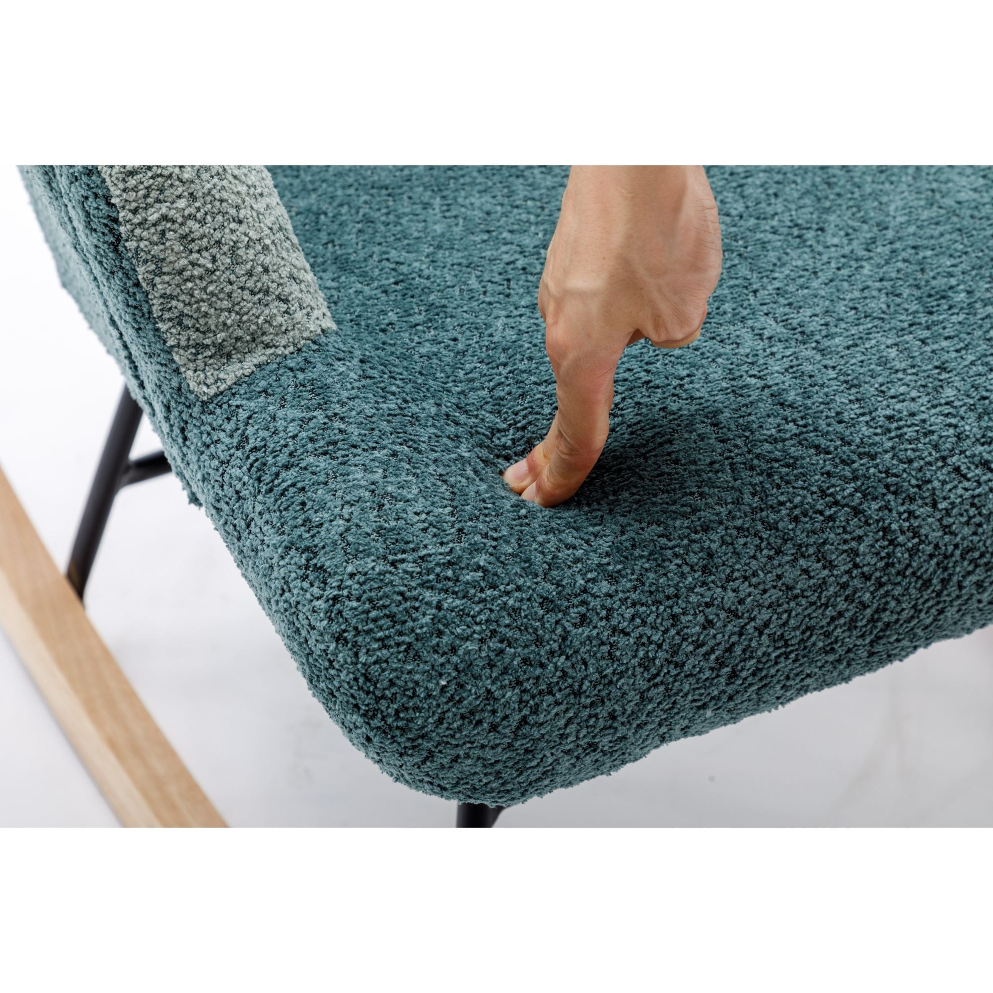 Modern Patchwork Rocking Chair with Solid Wood Armrests and Legs