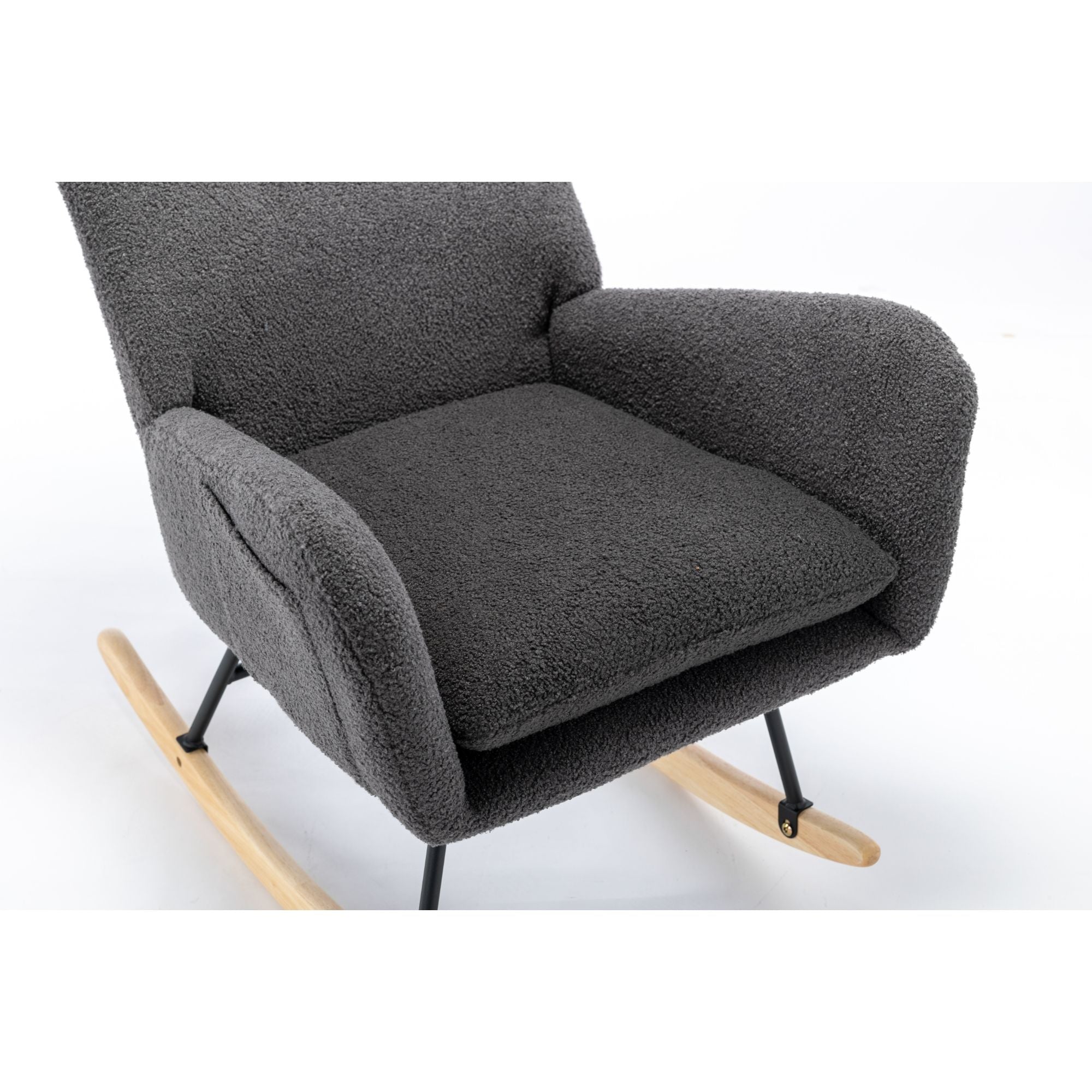 35.5-Inch Teddy Fabric Rocking Chair with Pocket – Safe Solid Wood Base