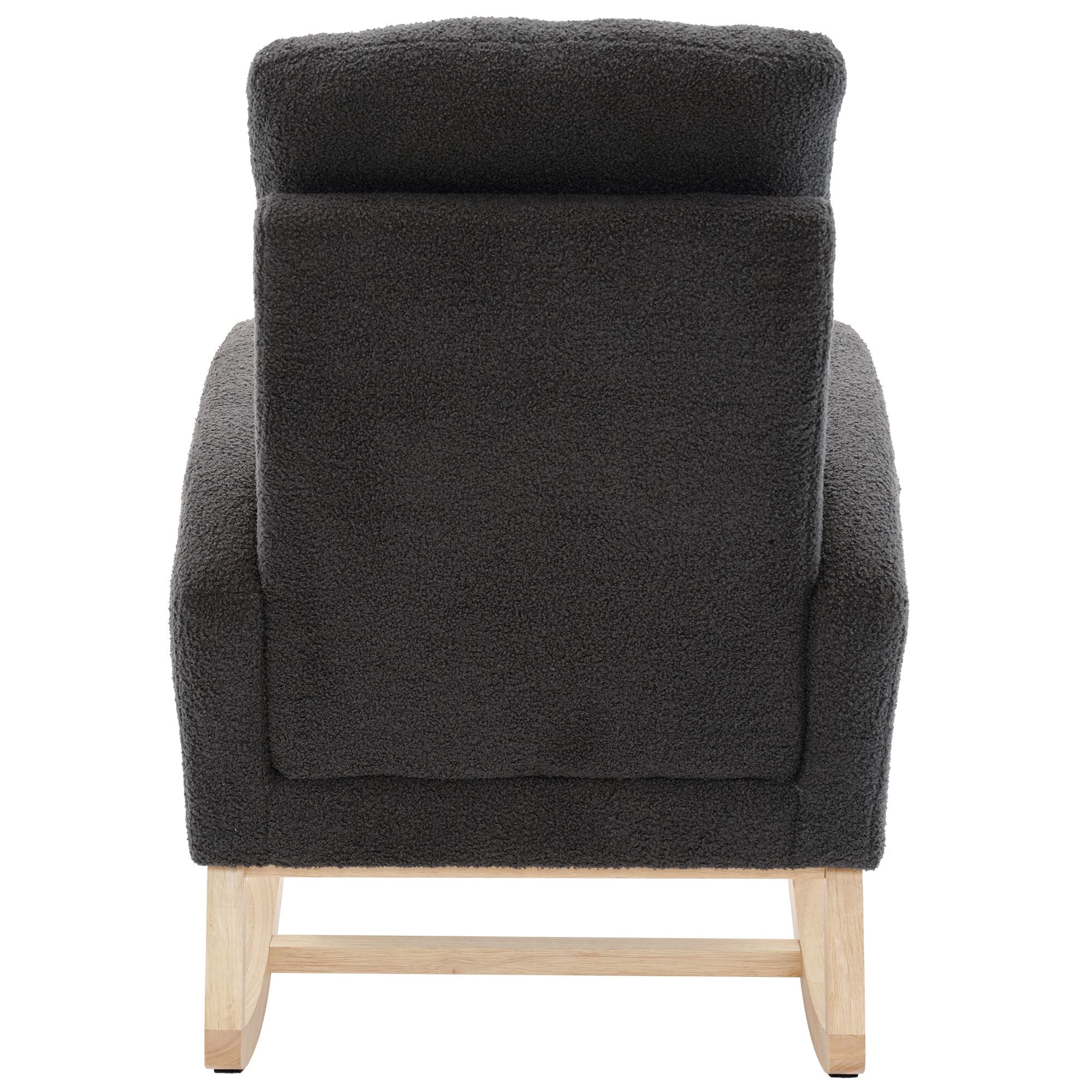 Modern Upholstered Rocking Chair with Solid Wood Legs, High Backrest, Side Pocket, and Comfy Armrests – Nursery Glider and Living Room Accent Chair