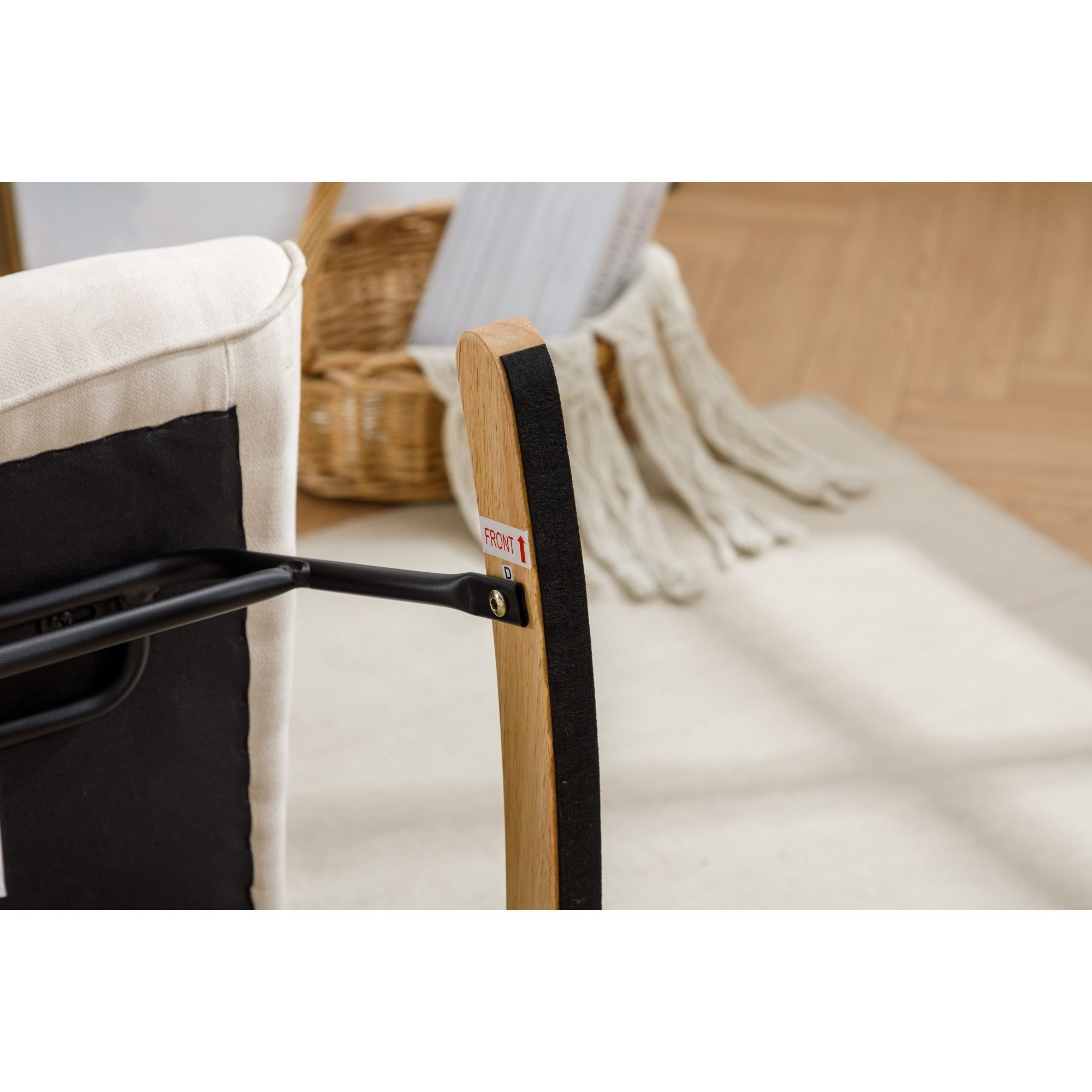 Modern Patchwork Rocking Chair with Solid Wood Armrests and Legs