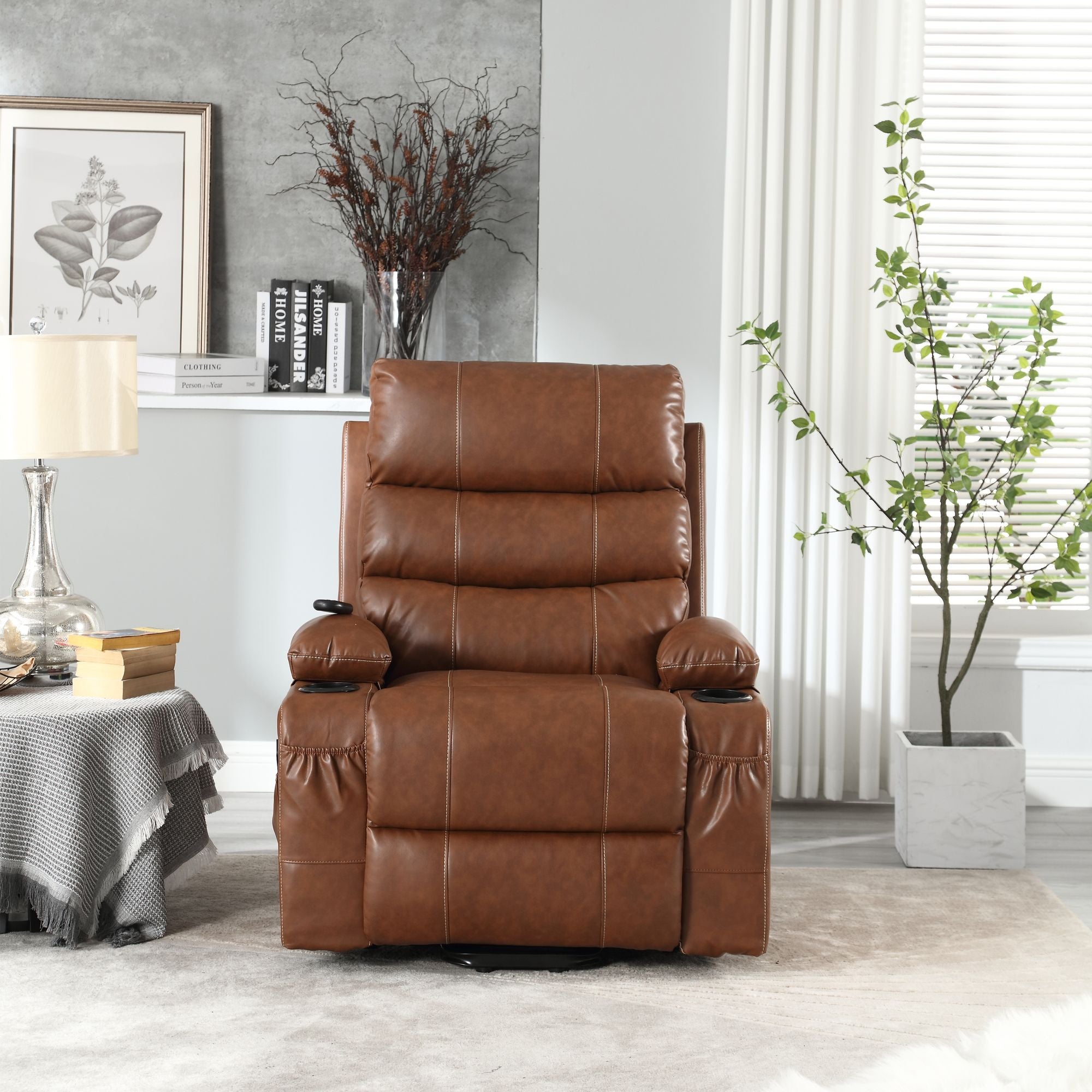 21" Wide Electric Lift Recliner for Elderly, Massage, Heat, Remote, Cup Holders, and Side Pockets