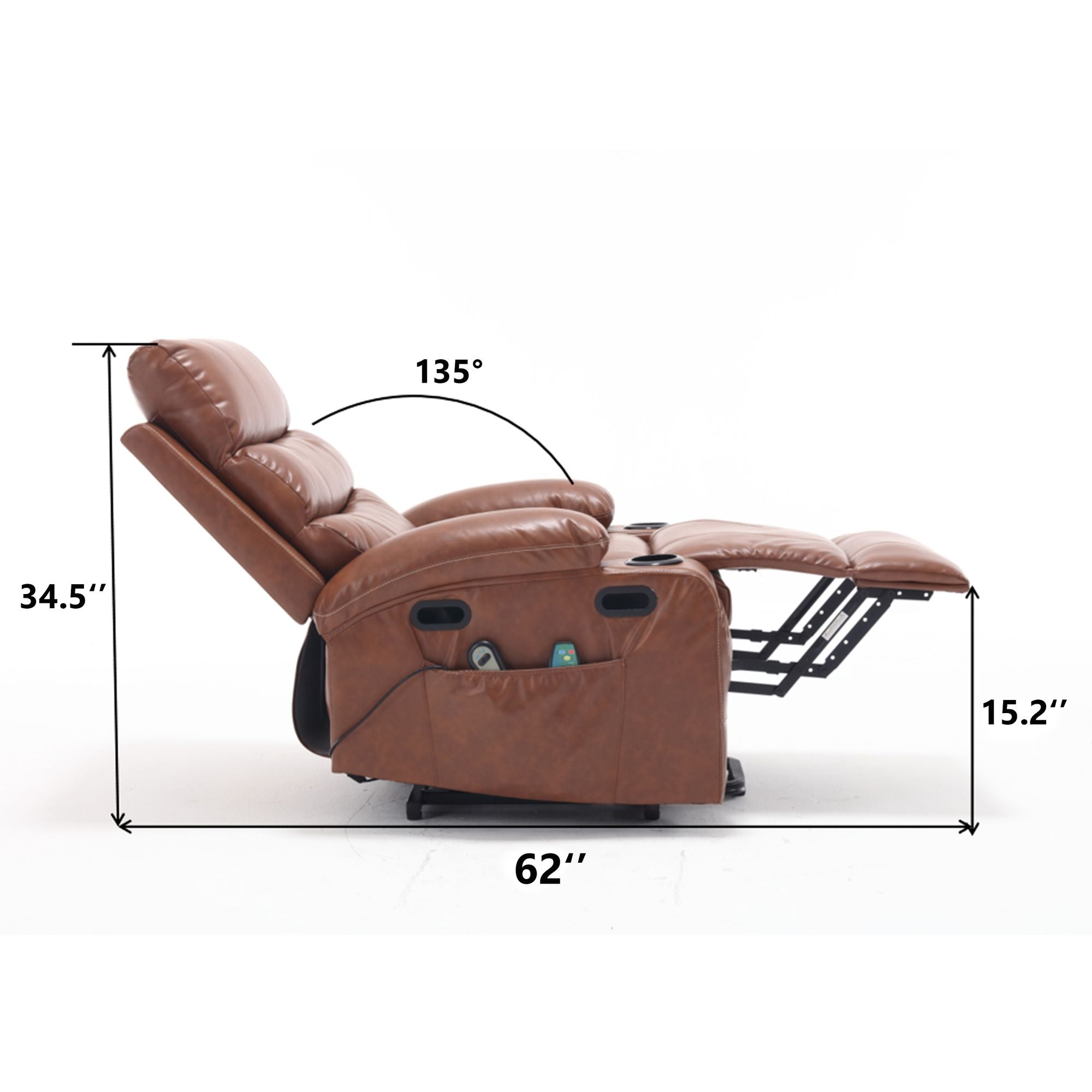 21" Wide Electric Lift Recliner for Elderly, Massage, Heat, Remote, Cup Holders, and Side Pockets