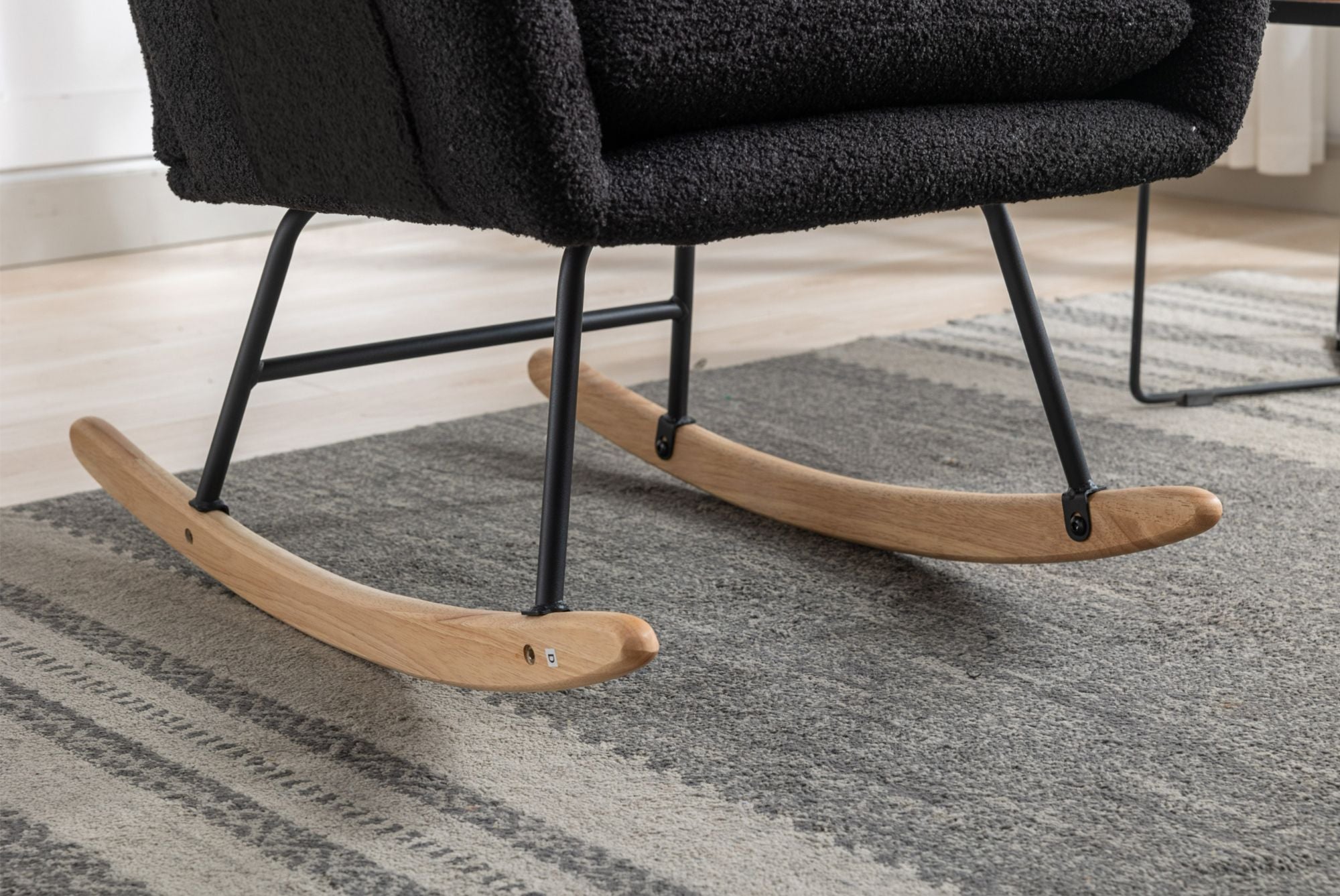 35.5-Inch Teddy Fabric Rocking Chair with Pocket – Safe Solid Wood Base