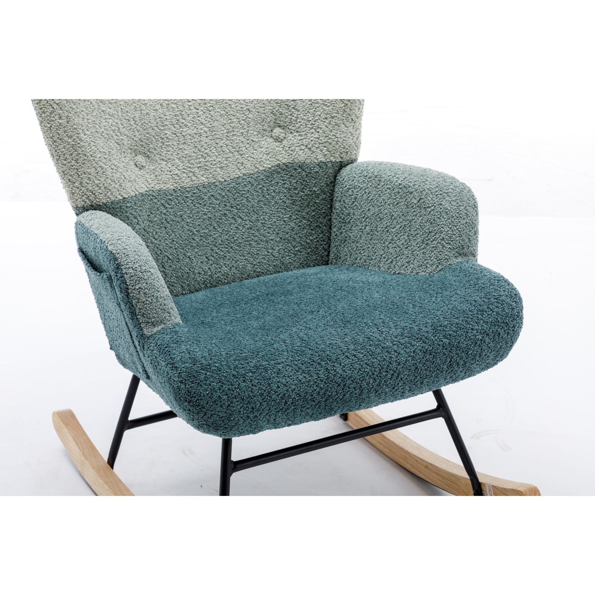 Modern Patchwork Rocking Chair with Solid Wood Armrests and Legs