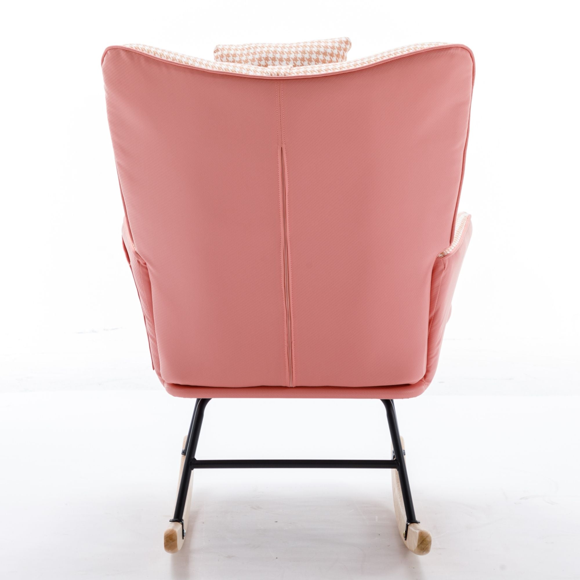 35.5-Inch Rocking Chair, Cozy Reading Chair with Houndstooth and Leather Upholstery, Comfortable Wingback Glider for Nursery, Living Room, Bedroom, or Balcony