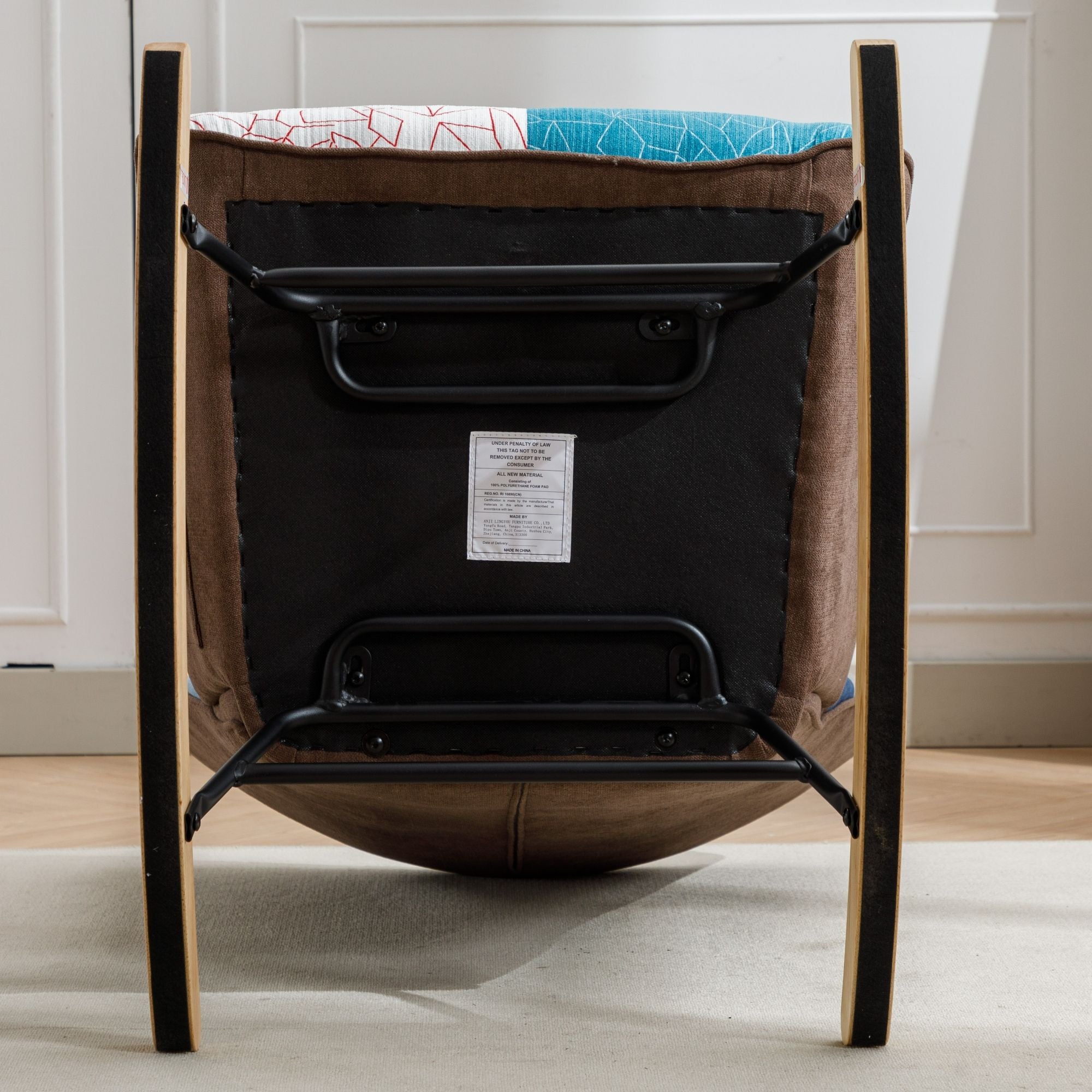 Modern Patchwork Rocking Chair with Solid Wood Armrests and Legs