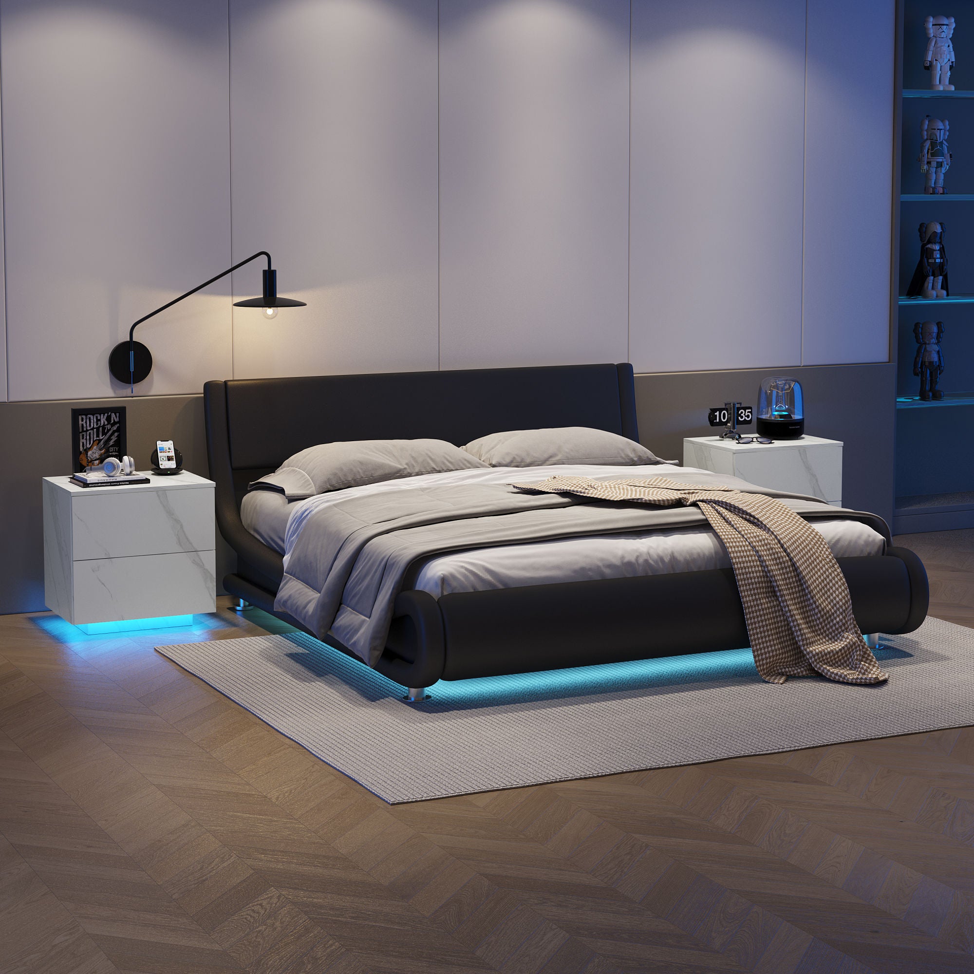 Nightstands LED Side Tables Bedroom Modern End Tables with 2 Drawers, White