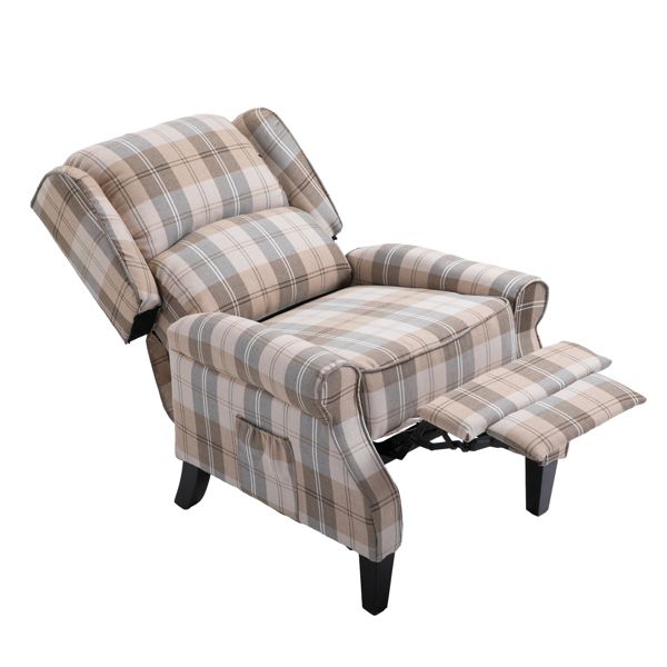 Modern Comfortable Upholstered Leisure Chair Multifunctional Recliner Chair Single Sofa with Footrest, Beige Check