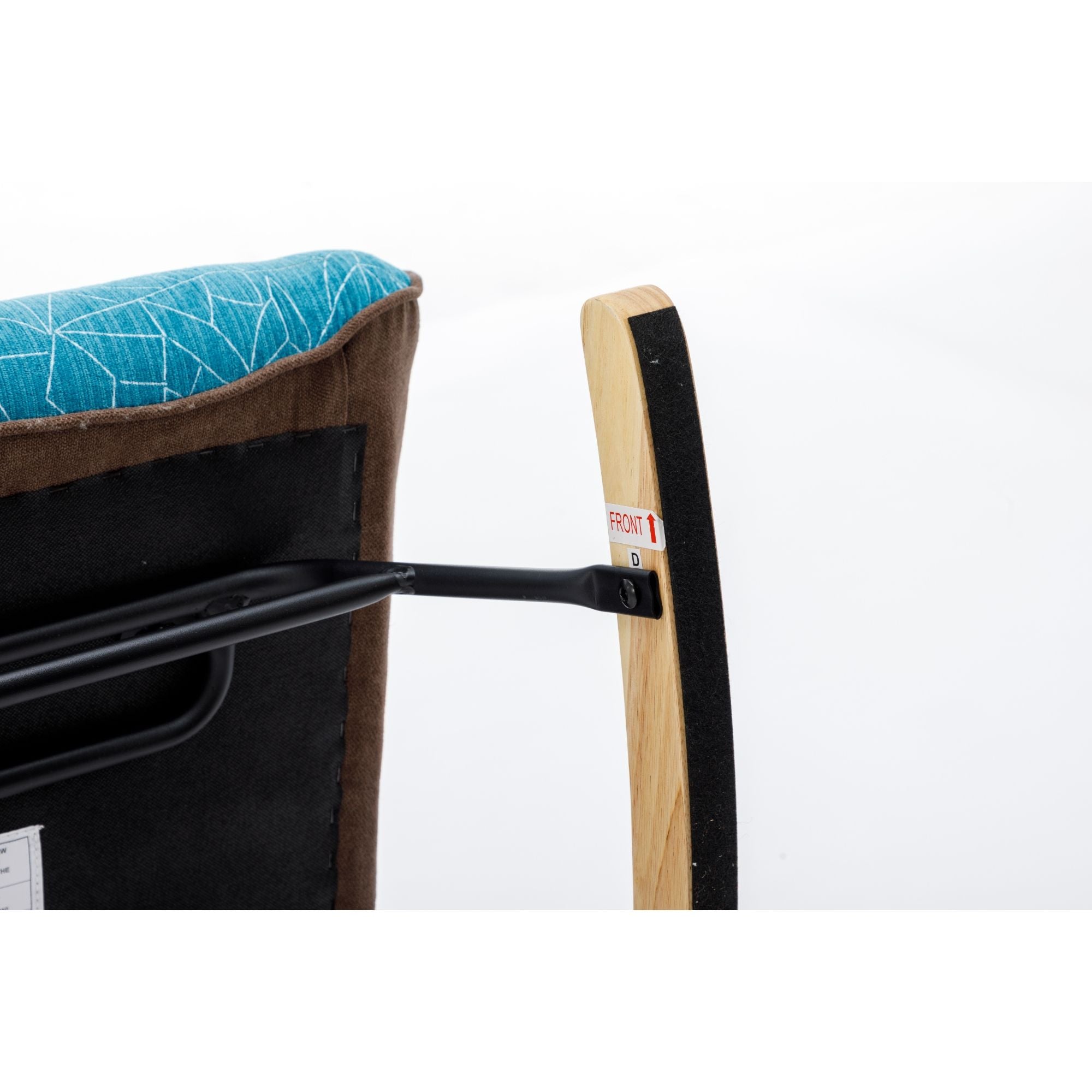 Modern Patchwork Rocking Chair with Solid Wood Armrests and Legs