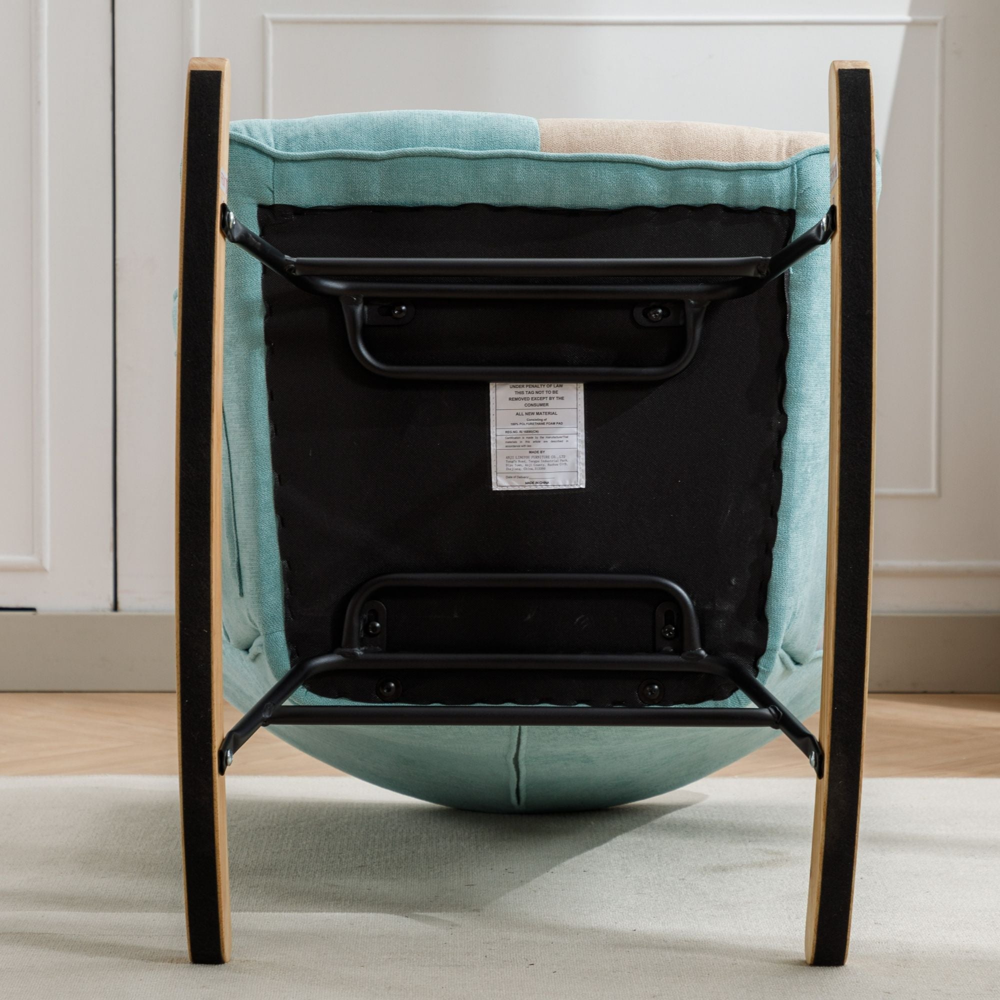 Modern Patchwork Rocking Chair with Solid Wood Armrests and Legs