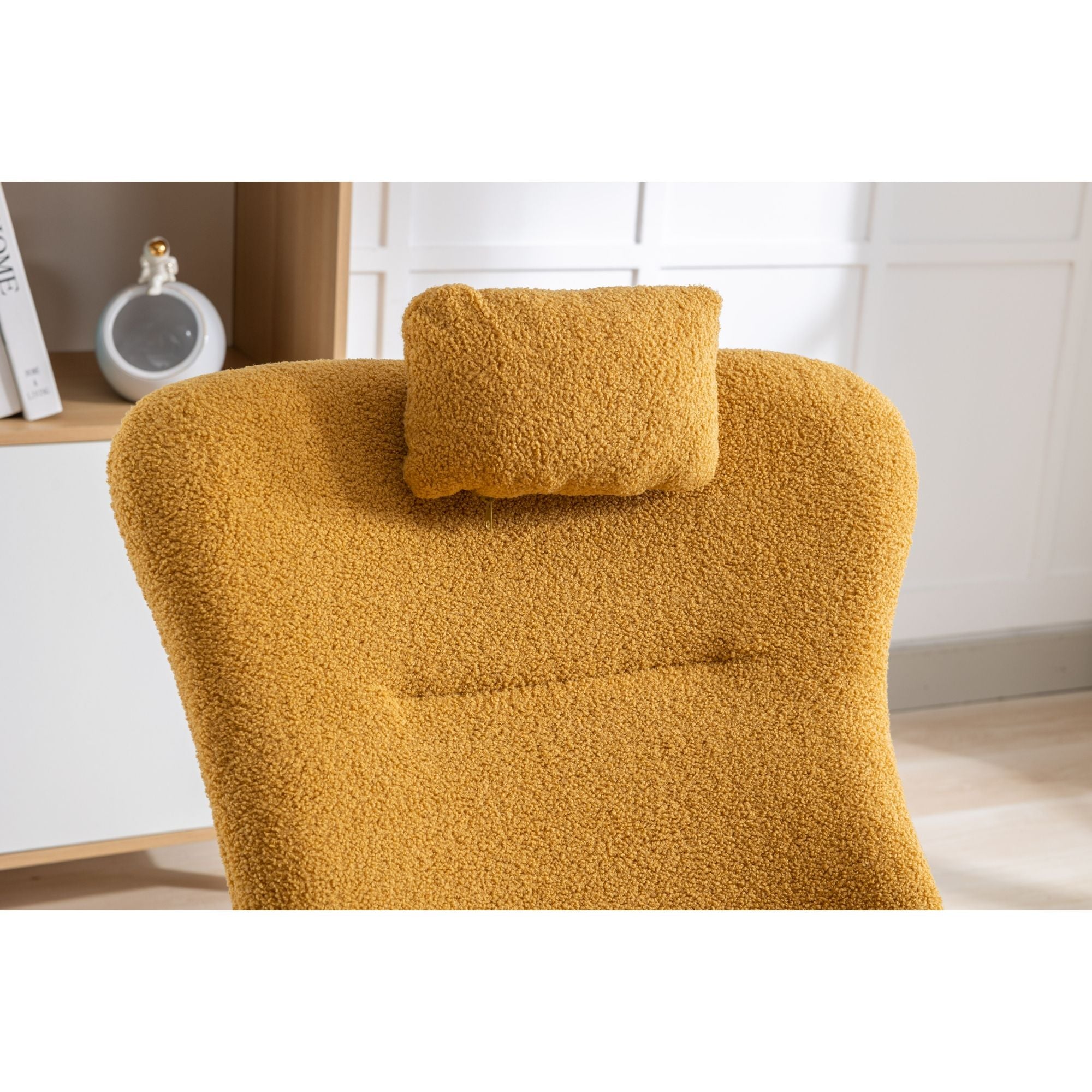 35.5-Inch Teddy Fabric Rocking Chair with Pocket – Safe Solid Wood Base