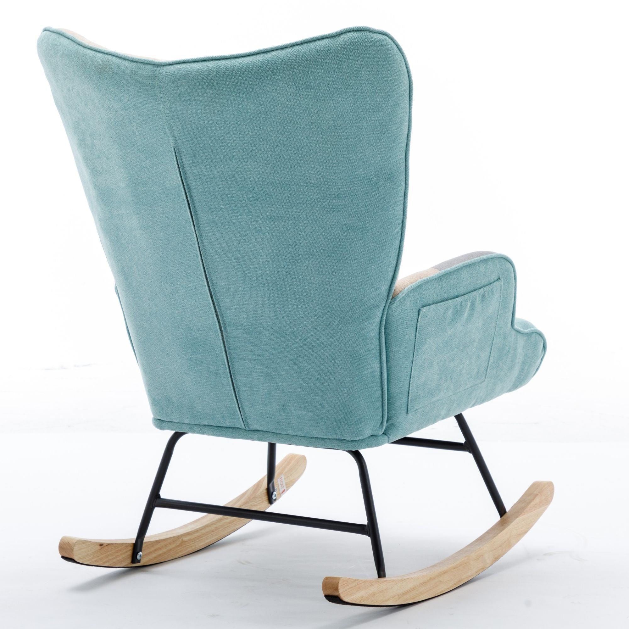 Modern Patchwork Rocking Chair with Solid Wood Armrests and Legs